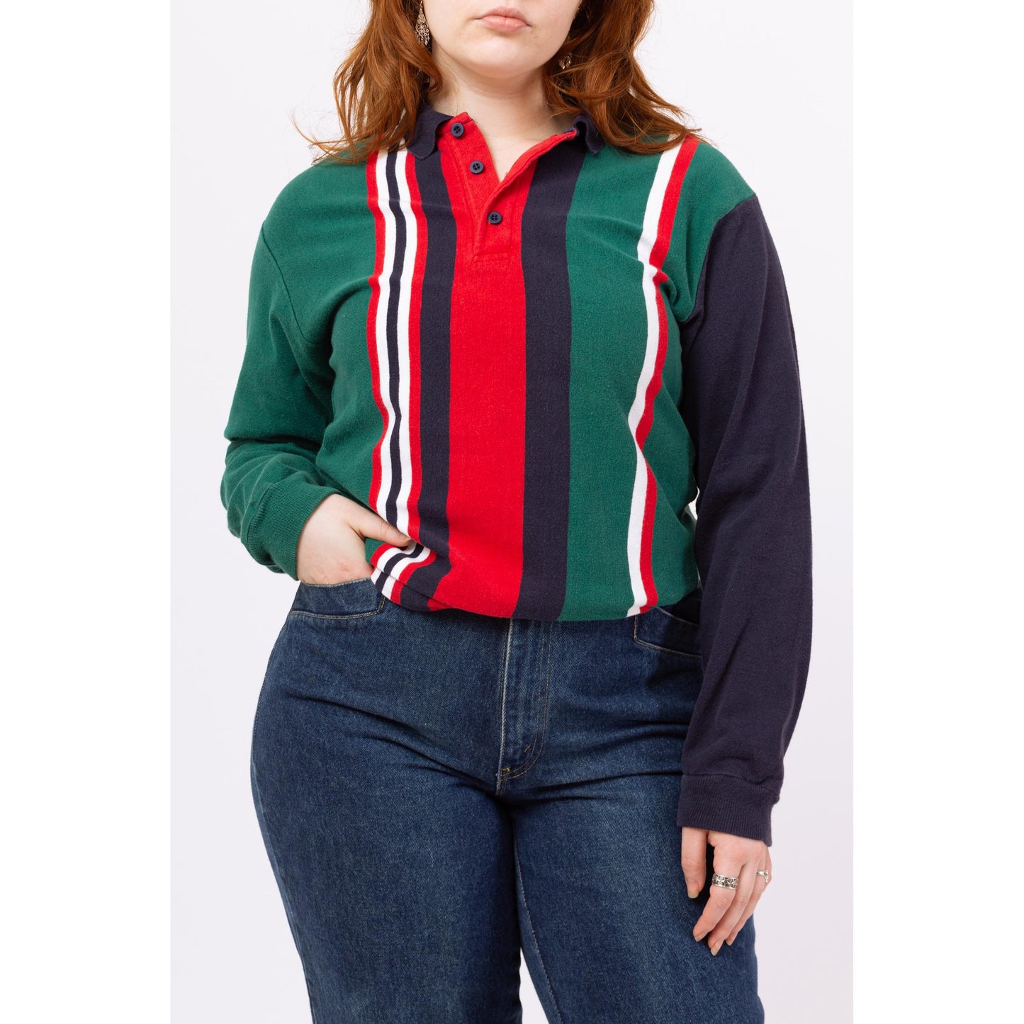 Vintage 90s L.L. Bean Striped Rugby Shirt - Large | Preppy Style, 90s Grunge Clothing, Long Sleeved Collared Top