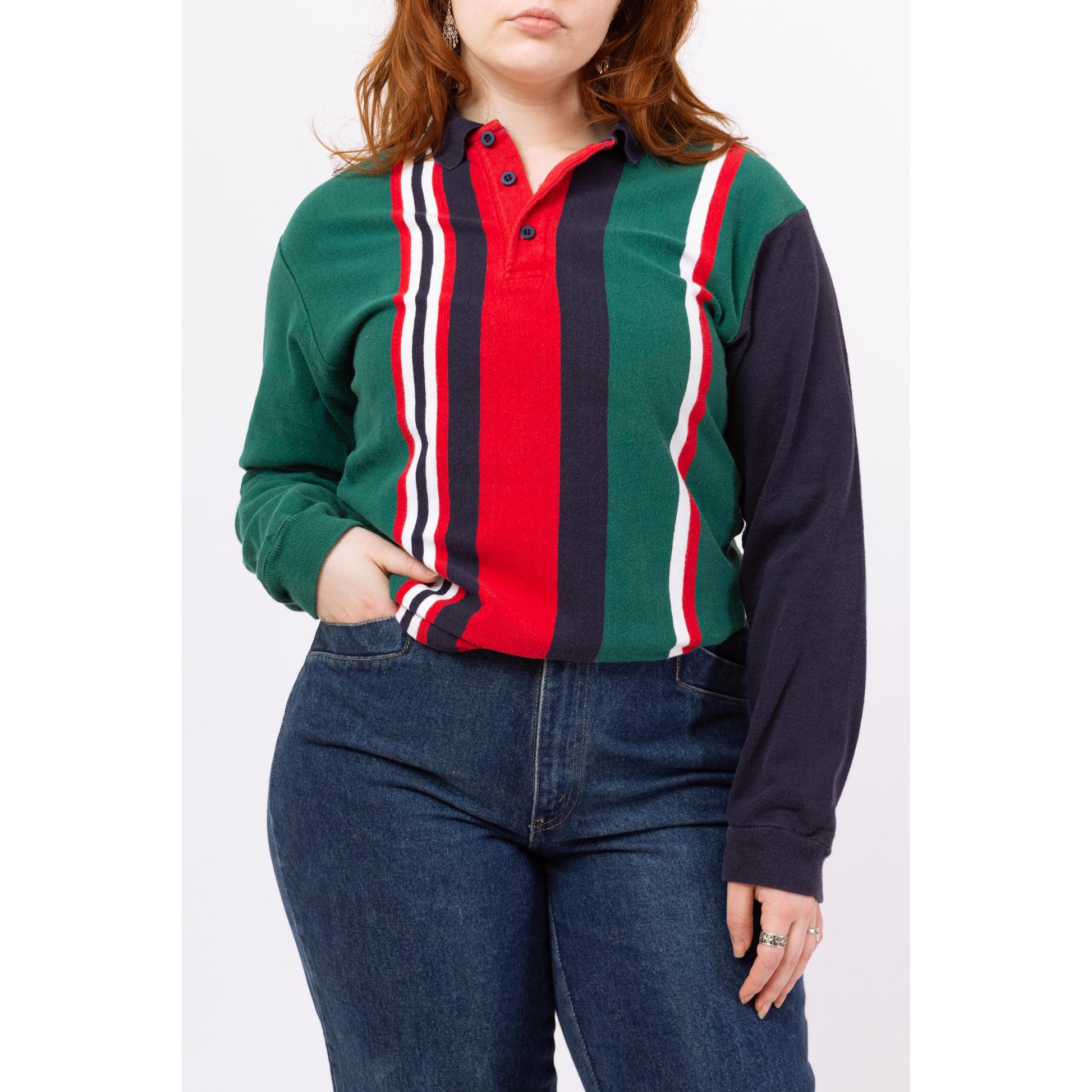 Vintage 90s L.L. Bean Striped Rugby Shirt - Large | Preppy Style, 90s Grunge Clothing, Long Sleeved Collared Top