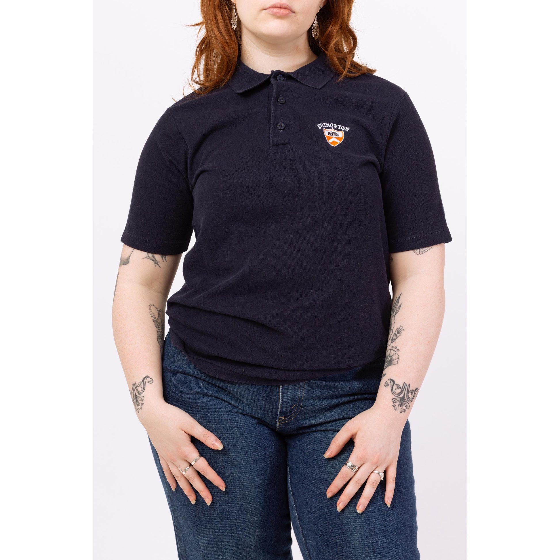 Vintage 80s Princeton University Navy Blue Polo Shirt - Large | College Apparel, Champion Collegiate Clothing, Short Sleeve Collared Top