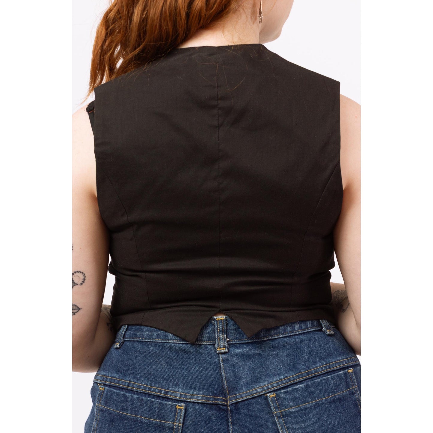 Vintage 90s Black Linen Floral Embroidered Vest - Medium | Boho Crop Top, Button Up V Neck Sleeveless Shirt