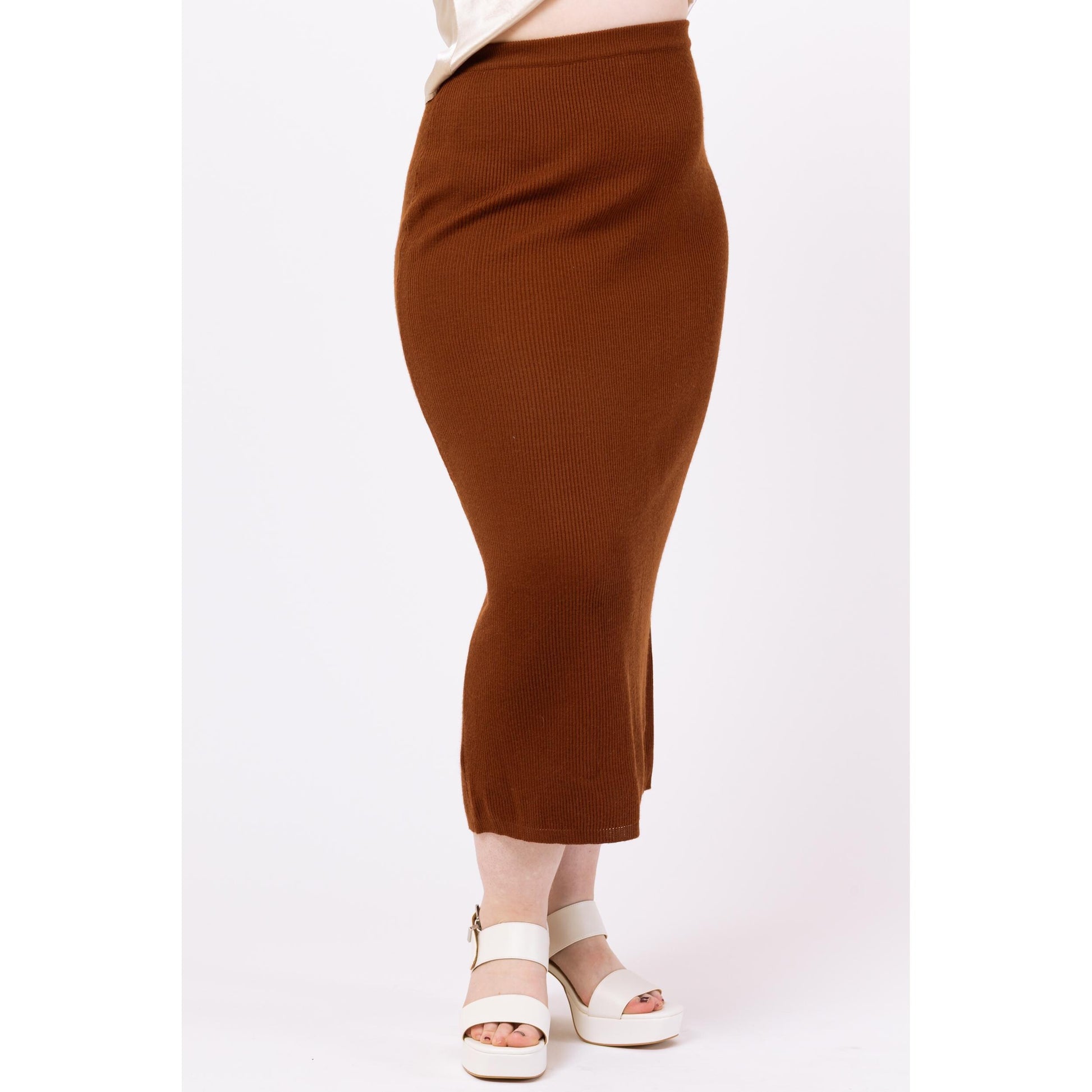 Vintage 90s Cocoa Brown Knit Maxi Skirt - Medium | Evan Picone Minimalist Fitted Stretchy Pencil Skirt