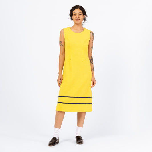 Vintage 60s Yellow A Line Sleeveless Midi Dress - Small | Retro Style Dress, Mod Summer Dress