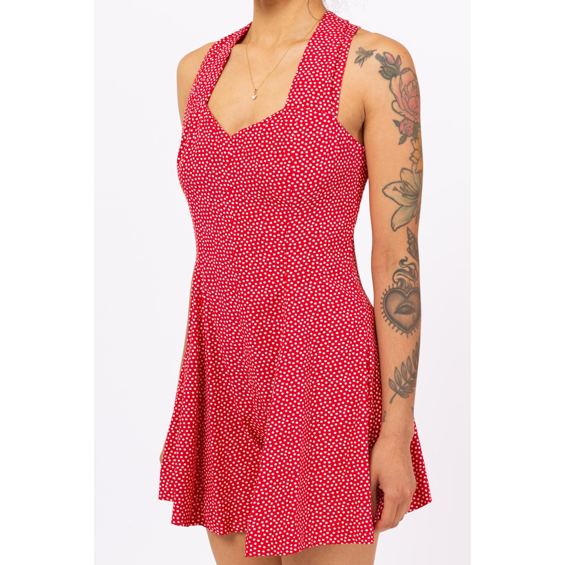 Vintage 90s Red & White Polka Dot Romper - Small | Sleeveless Summer Outfit, Retro Mini Playsuit