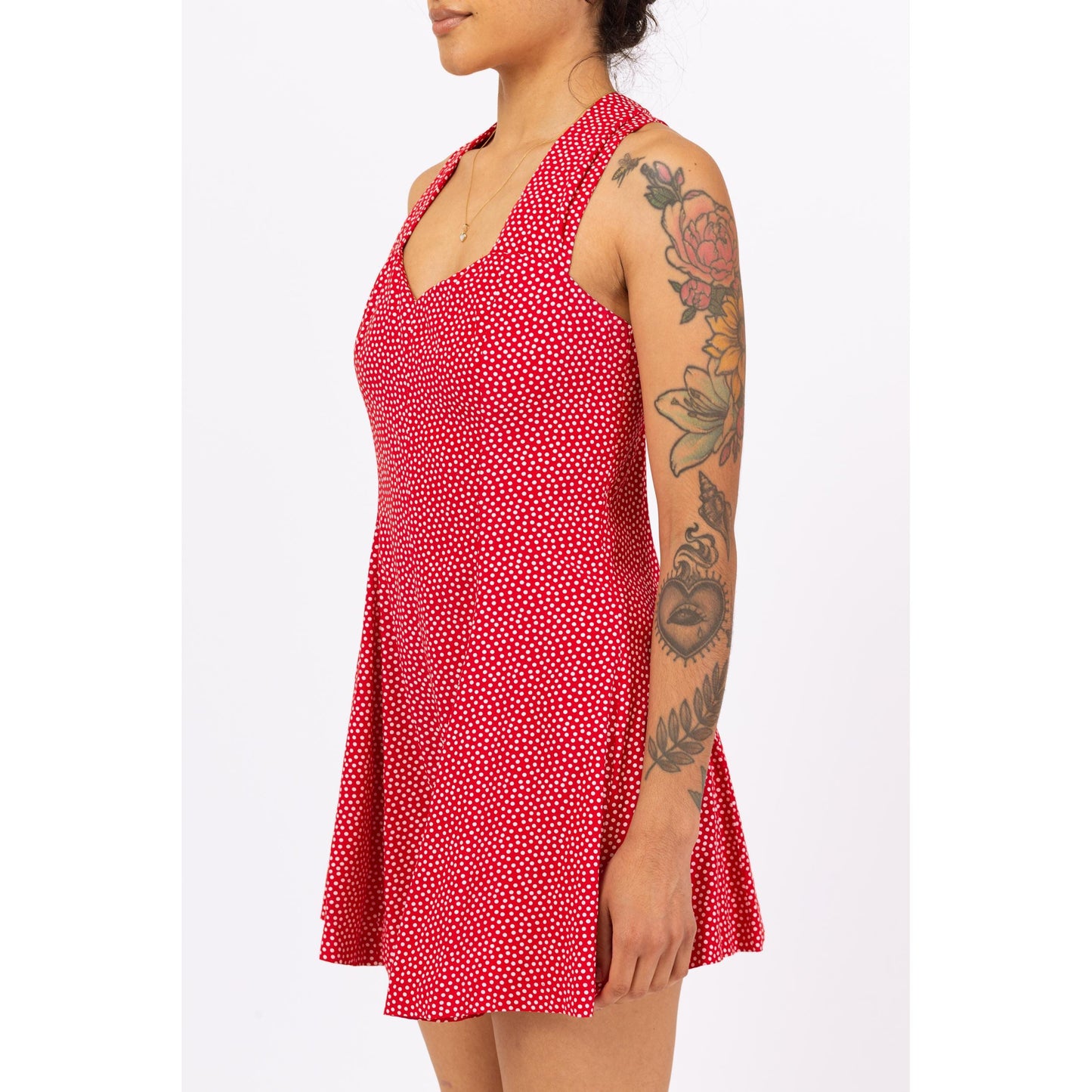 Vintage 90s Red & White Polka Dot Romper - Small | Sleeveless Summer Outfit, Retro Mini Playsuit