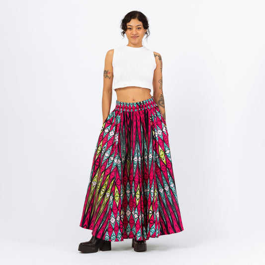Vintage Y2K African Ankara Print Maxi Skirt - Small to Large | Boho Long Skirt, Wax Print Skirt, Pocket Skirt