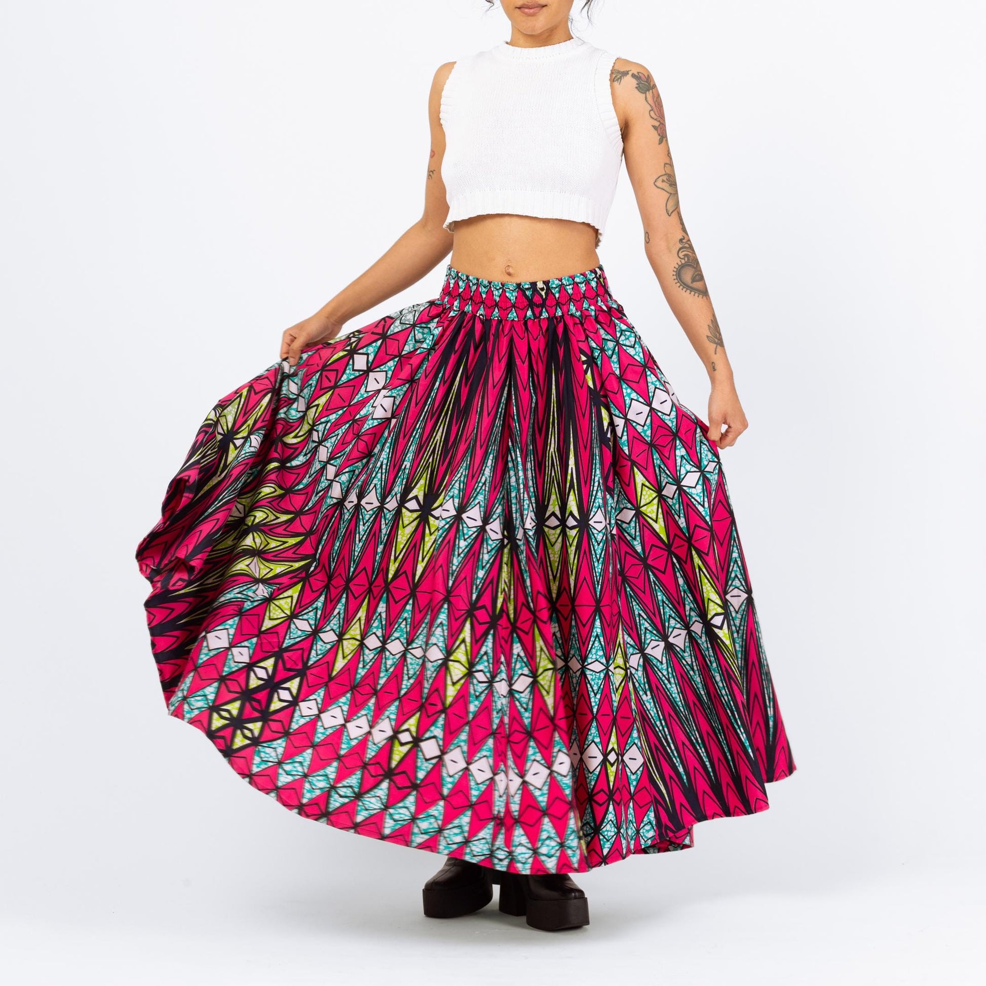 Vintage Y2K African Ankara Print Maxi Skirt - Small to Large | Boho Long Skirt, Wax Print Skirt, Pocket Skirt