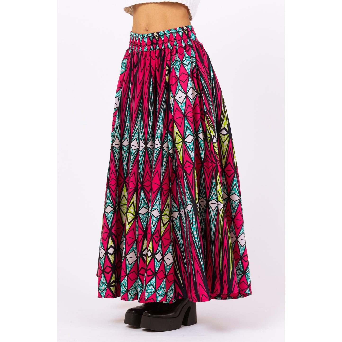 Vintage Y2K African Ankara Print Maxi Skirt - Small to Large | Boho Long Skirt, Wax Print Skirt, Pocket Skirt