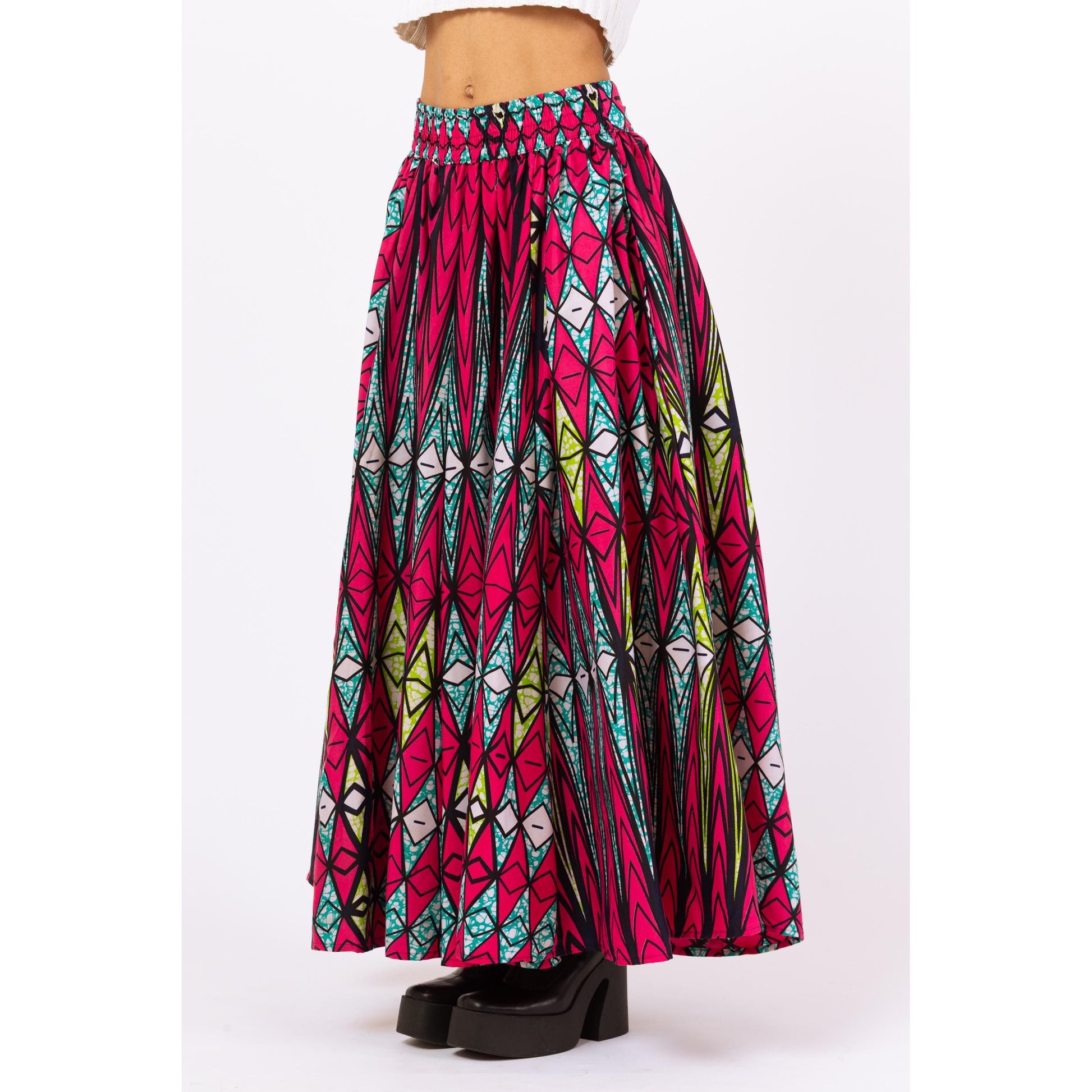 Vintage Y2K African Ankara Print Maxi Skirt - Small to Large | Boho Long Skirt, Wax Print Skirt, Pocket Skirt