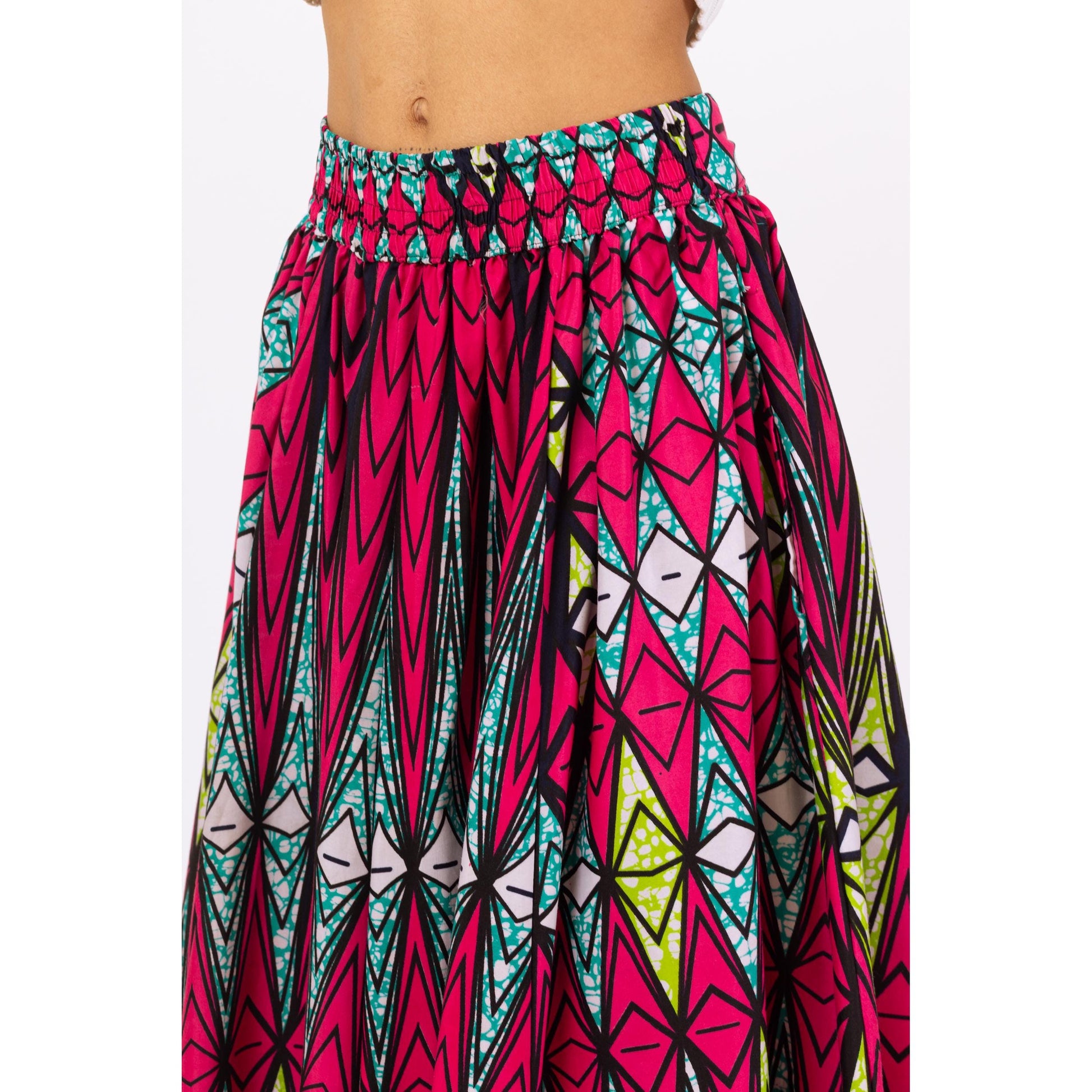 Vintage Y2K African Ankara Print Maxi Skirt - Small to Large | Boho Long Skirt, Wax Print Skirt, Pocket Skirt