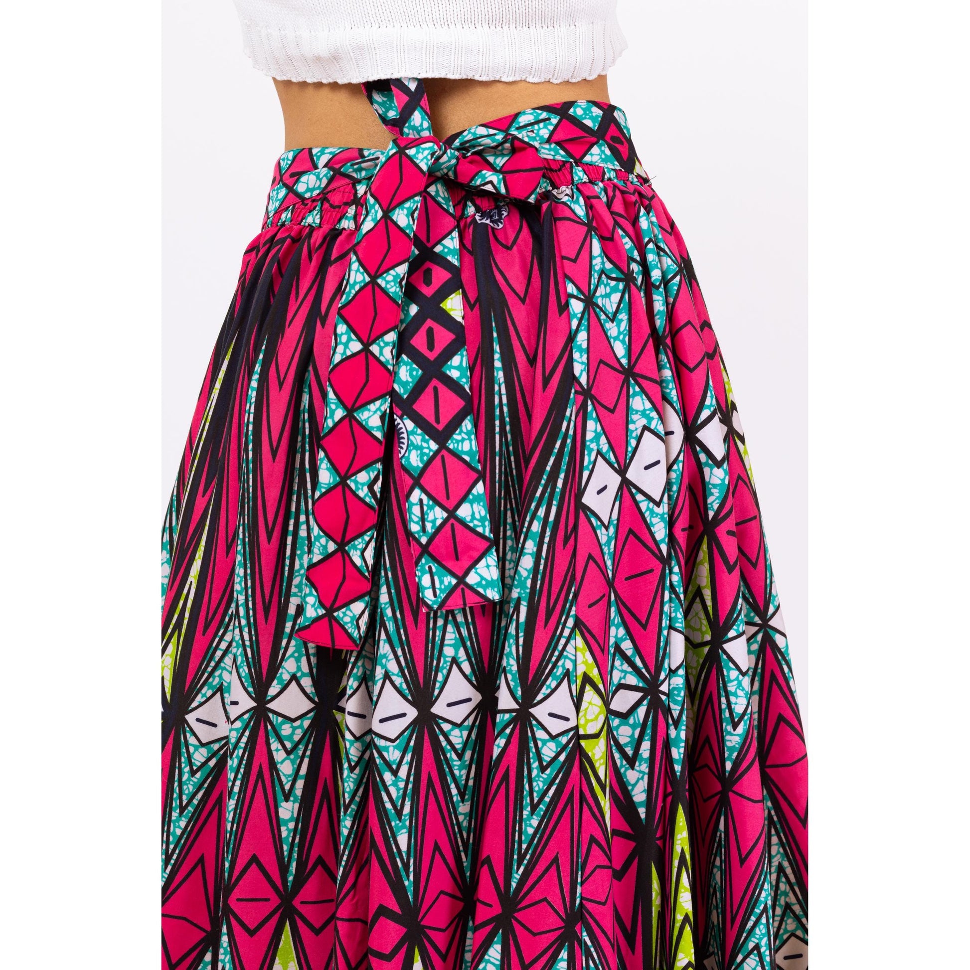 Vintage Y2K African Ankara Print Maxi Skirt - Small to Large | Boho Long Skirt, Wax Print Skirt, Pocket Skirt