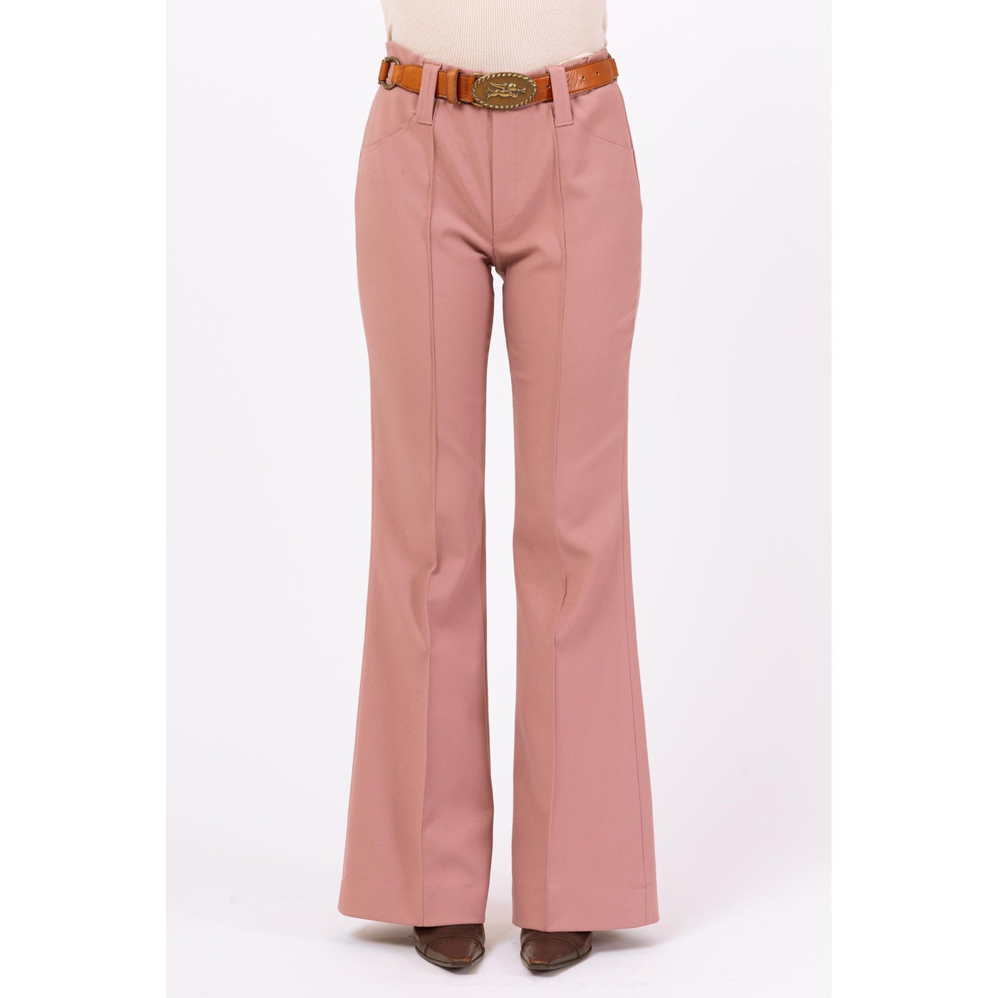 Vintage 70s Dusty Rose Pink Flared Western Pants - Small | H Bar C Ranchwear Trousers, 1970s High Waisted Bootcut Pants