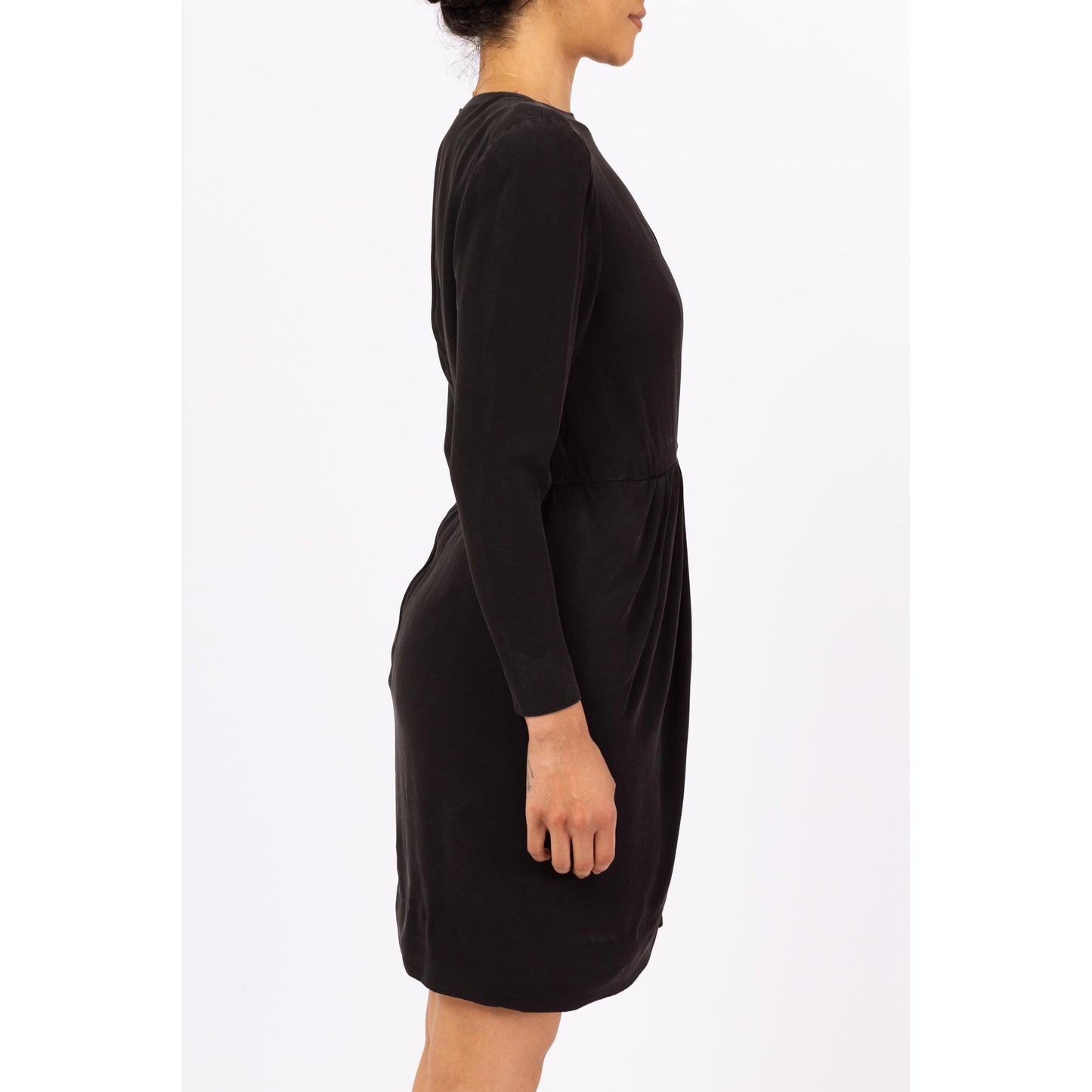 Vintage 60s Carven French Couture Little Black Dress - Medium | 1960s Paris France Long Sleeve Mini Wrap Dress, Cocktail Dress