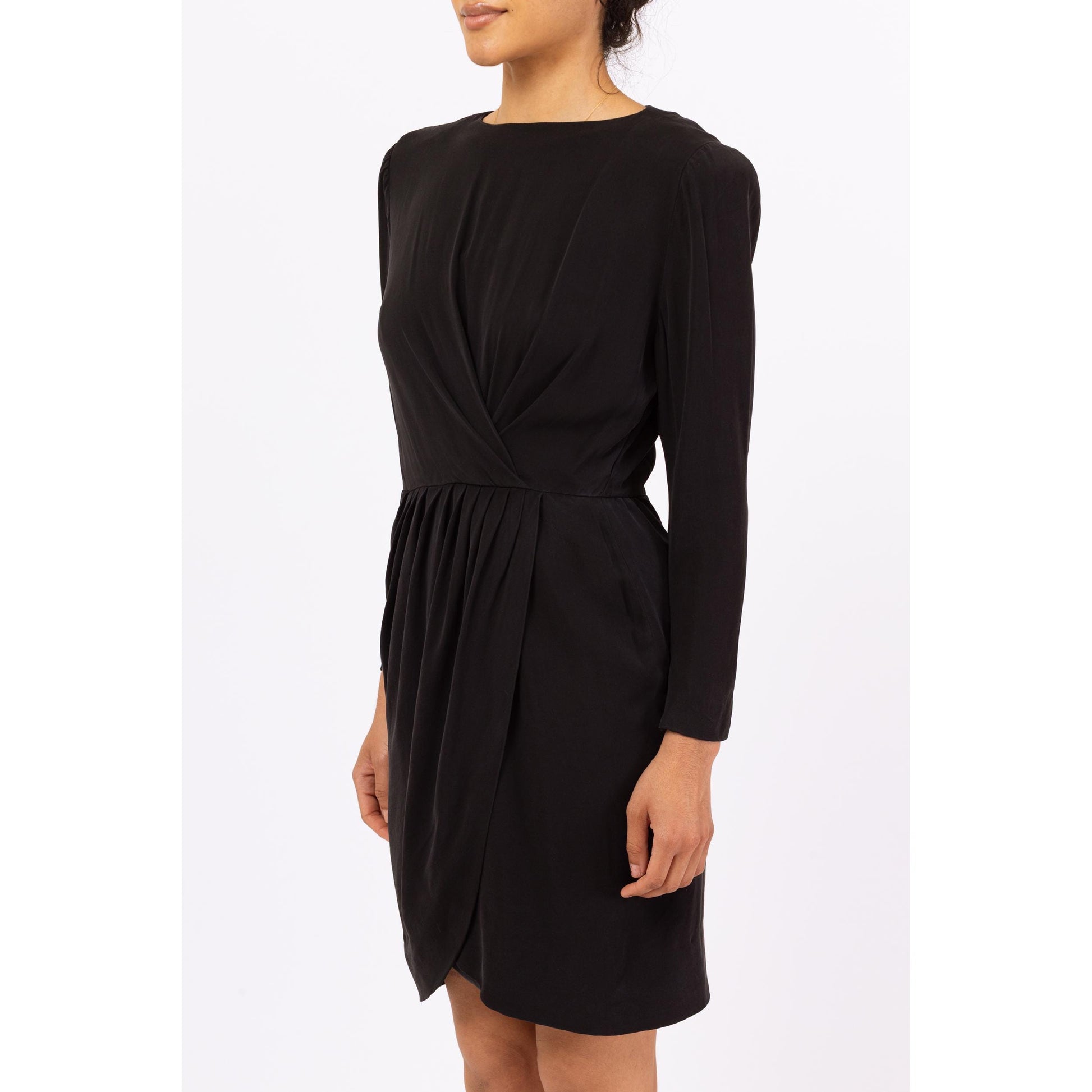 Vintage 60s Carven French Couture Little Black Dress - Medium | 1960s Paris France Long Sleeve Mini Wrap Dress, Cocktail Dress