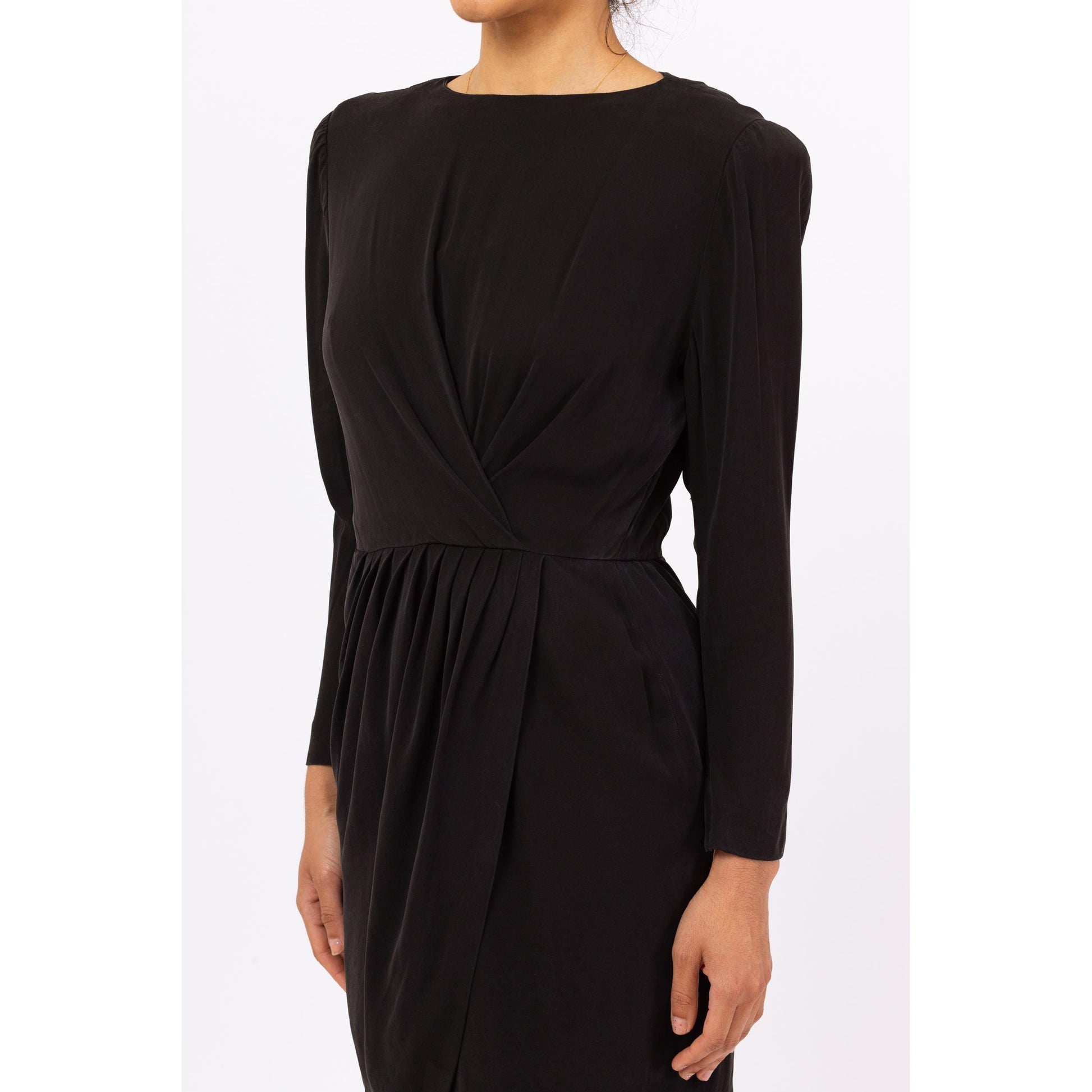 Vintage 60s Carven French Couture Little Black Dress - Medium | 1960s Paris France Long Sleeve Mini Wrap Dress, Cocktail Dress