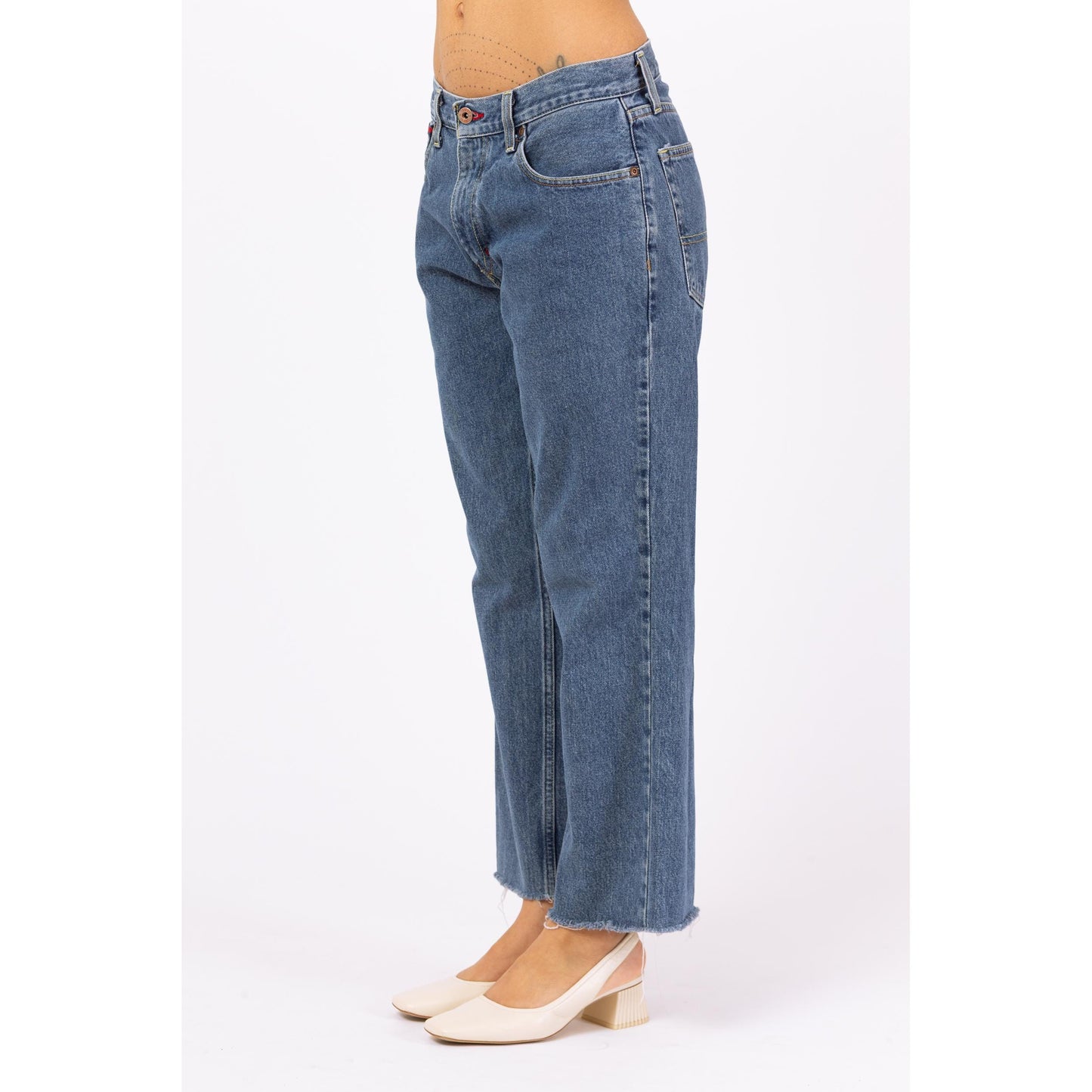 Vintage Y2K Tommy Hilfiger Straight Leg Cutoff Jeans - 30" Waist | 2000s Mid Rise Baggy Jeans, Grunge Boyfriend Jeans, 90s Dad Jeans