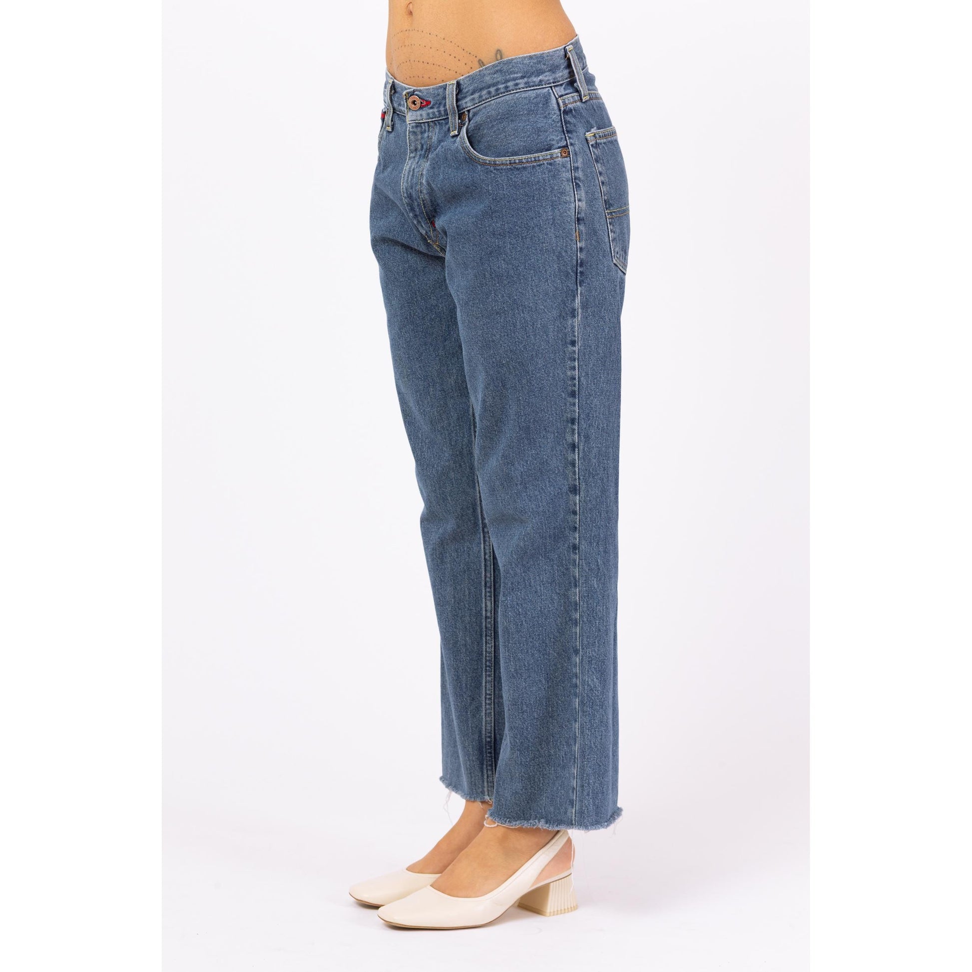 Vintage Y2K Tommy Hilfiger Straight Leg Cutoff Jeans - 30" Waist | 2000s Mid Rise Baggy Jeans, Grunge Boyfriend Jeans, 90s Dad Jeans