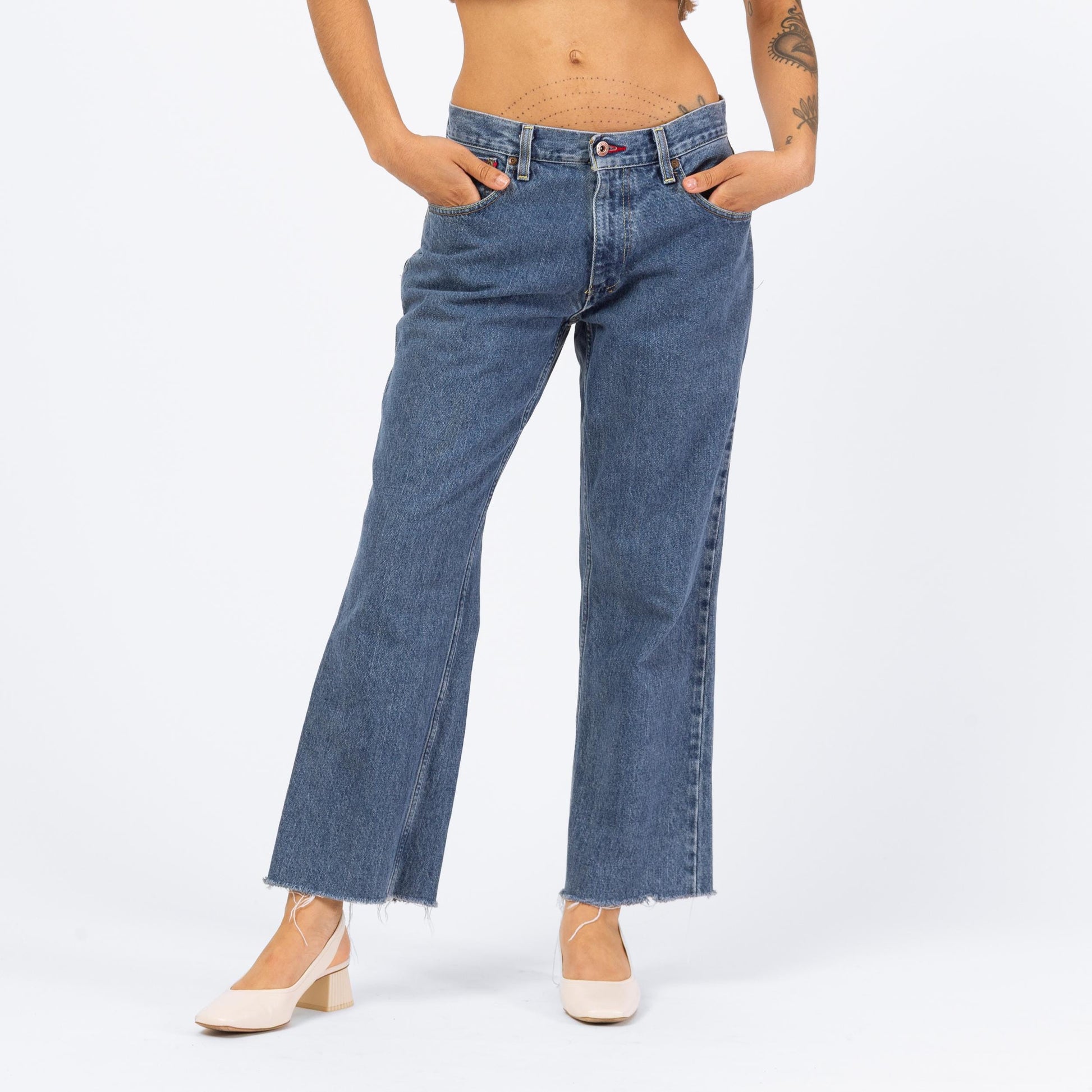 Vintage Y2K Tommy Hilfiger Straight Leg Cutoff Jeans - 30" Waist | 2000s Mid Rise Baggy Jeans, Grunge Boyfriend Jeans, 90s Dad Jeans