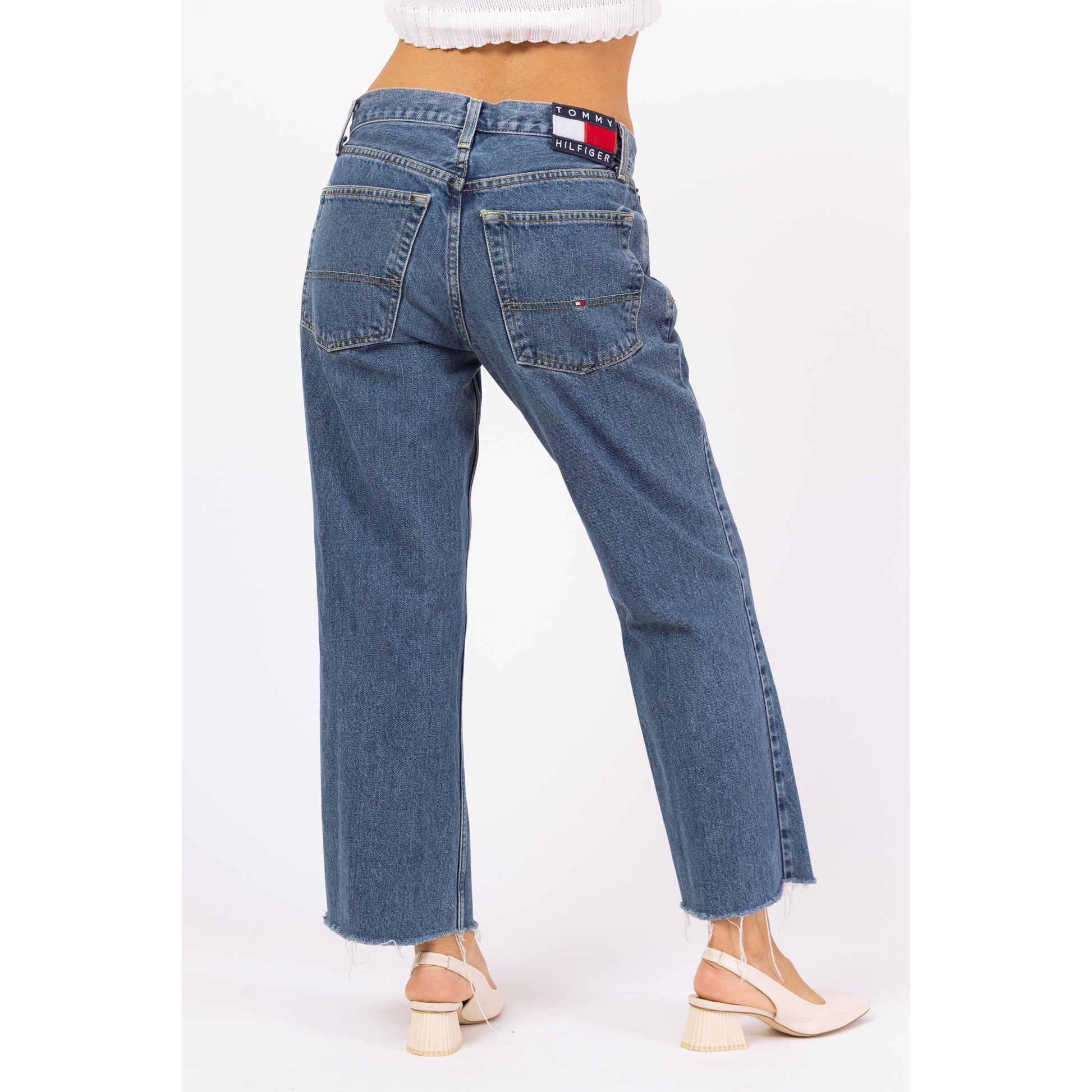 Vintage Y2K Tommy Hilfiger Straight Leg Cutoff Jeans - 30" Waist | 2000s Mid Rise Baggy Jeans, Grunge Boyfriend Jeans, 90s Dad Jeans