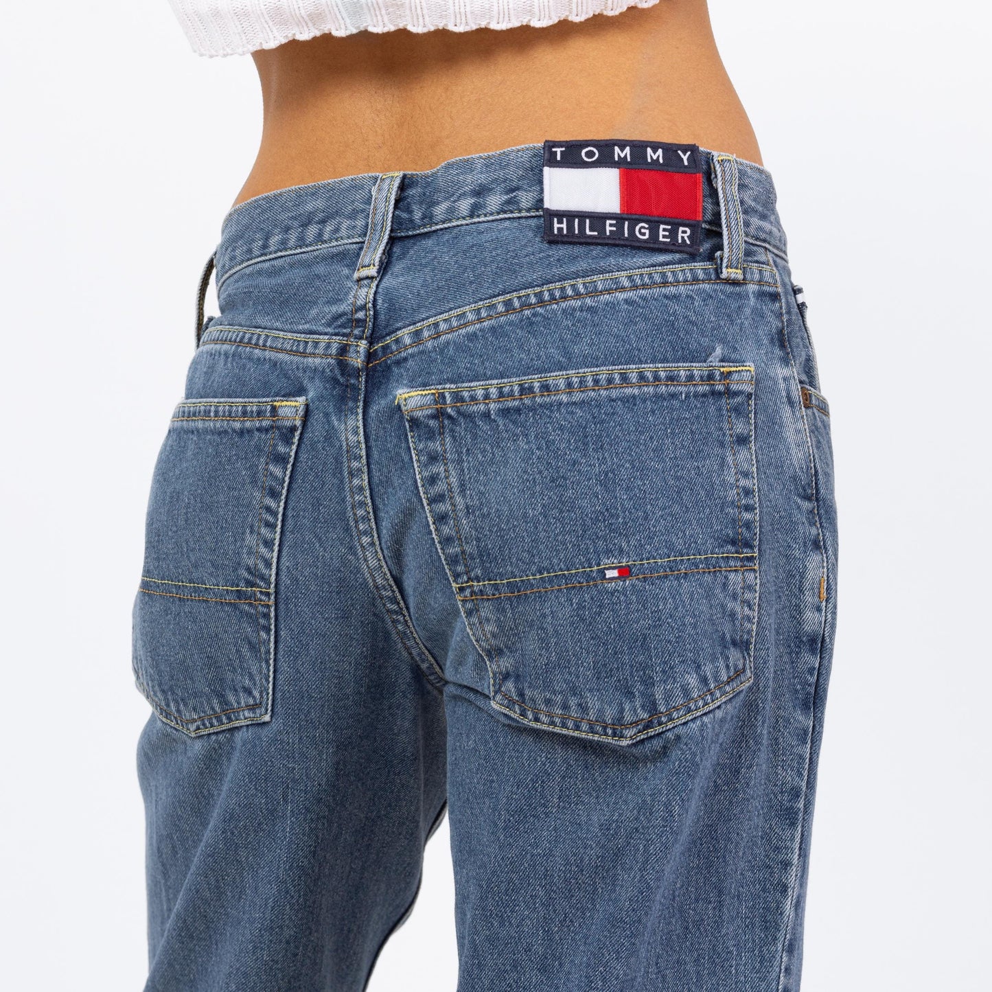 Vintage Y2K Tommy Hilfiger Straight Leg Cutoff Jeans - 30" Waist | 2000s Mid Rise Baggy Jeans, Grunge Boyfriend Jeans, 90s Dad Jeans
