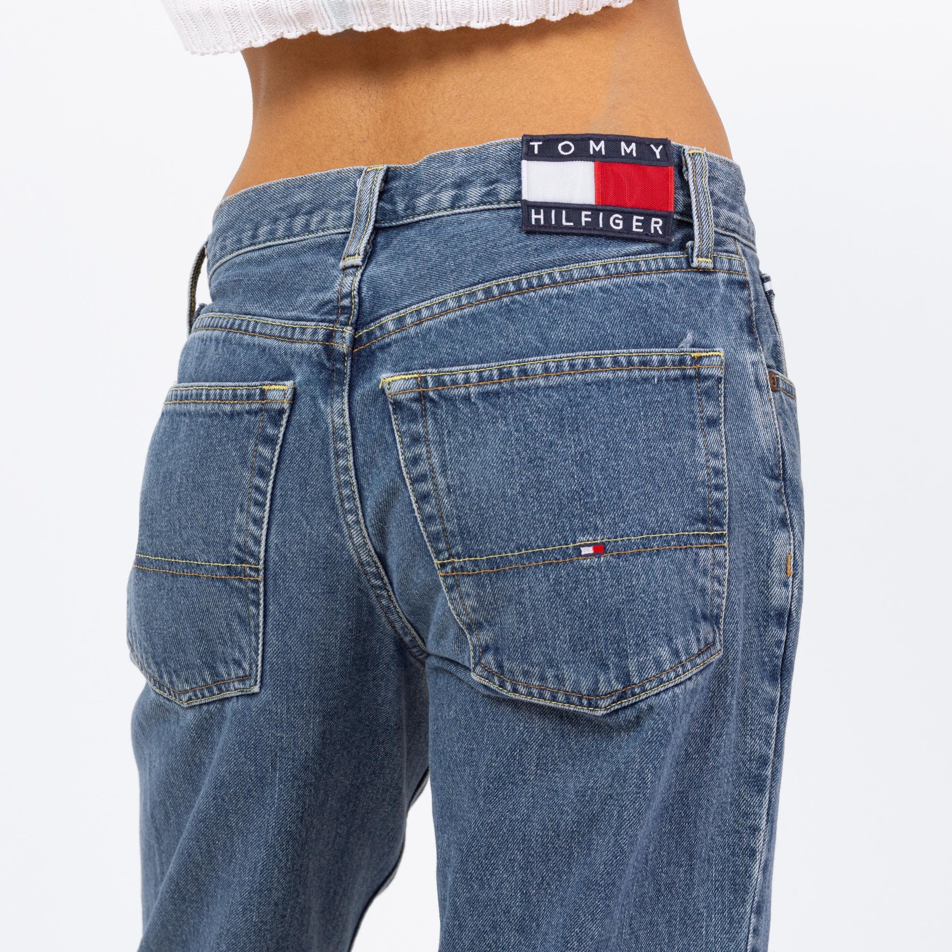 Vintage Y2K Tommy Hilfiger Straight Leg Cutoff Jeans - 30" Waist | 2000s Mid Rise Baggy Jeans, Grunge Boyfriend Jeans, 90s Dad Jeans