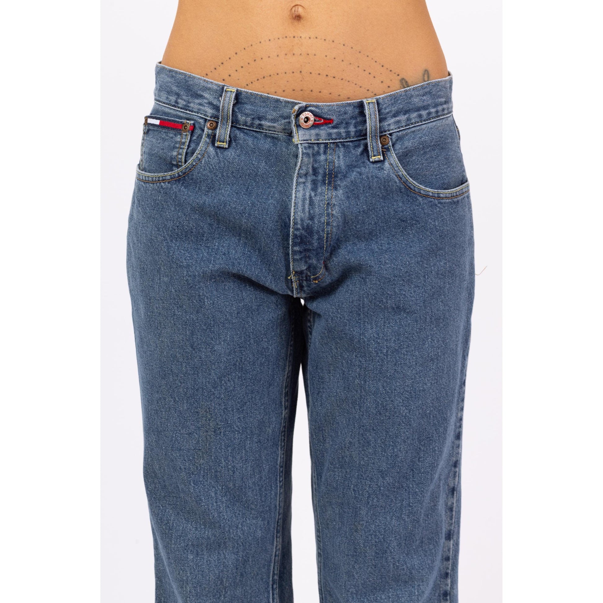 Vintage Y2K Tommy Hilfiger Straight Leg Cutoff Jeans - 30" Waist | 2000s Mid Rise Baggy Jeans, Grunge Boyfriend Jeans, 90s Dad Jeans