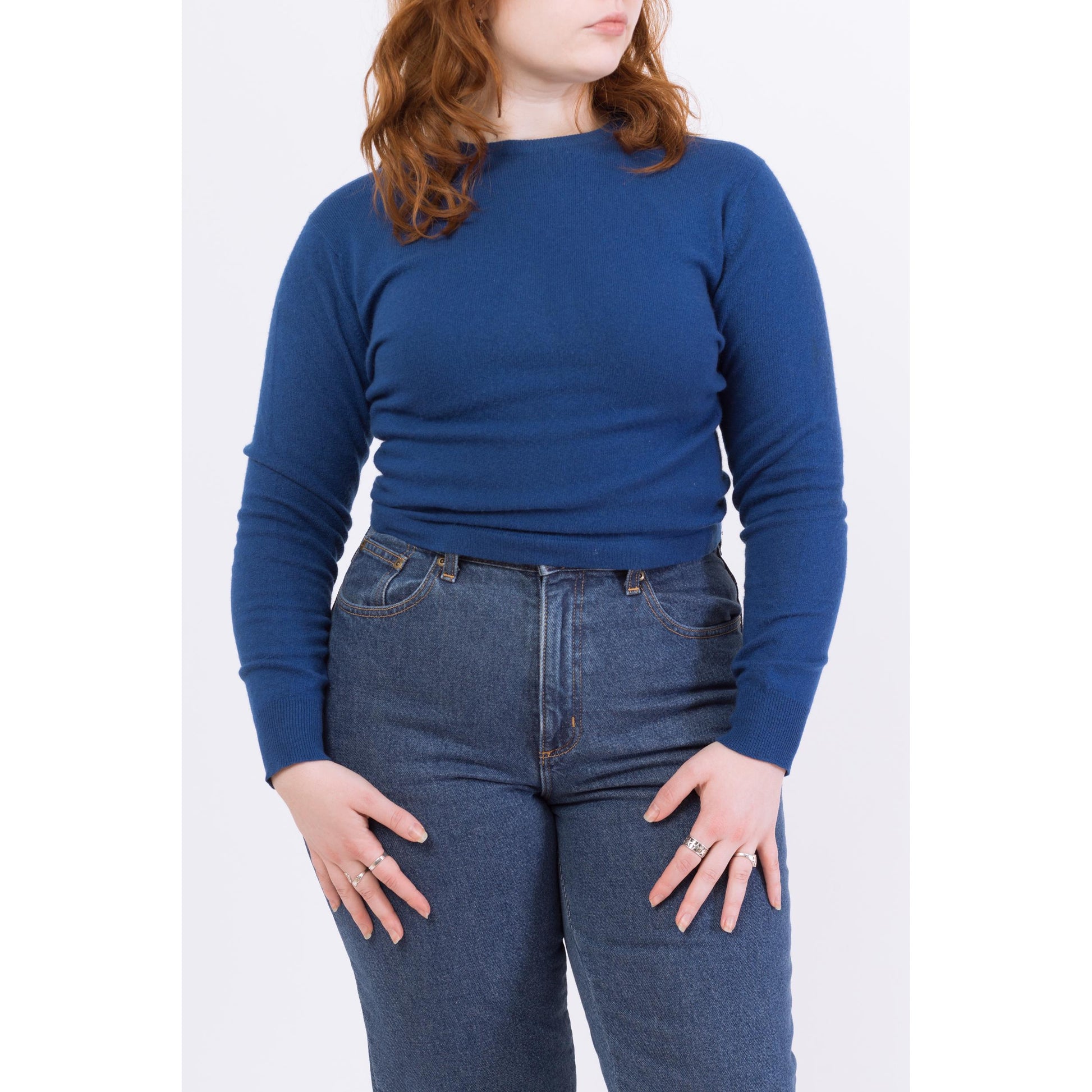 Vintage 1950s Abercrombie & Fitch Royal Blue Cashmere Sweater - Medium | 50s Pringle Of Scotland Retro Soft Wool Cropped Knit Top