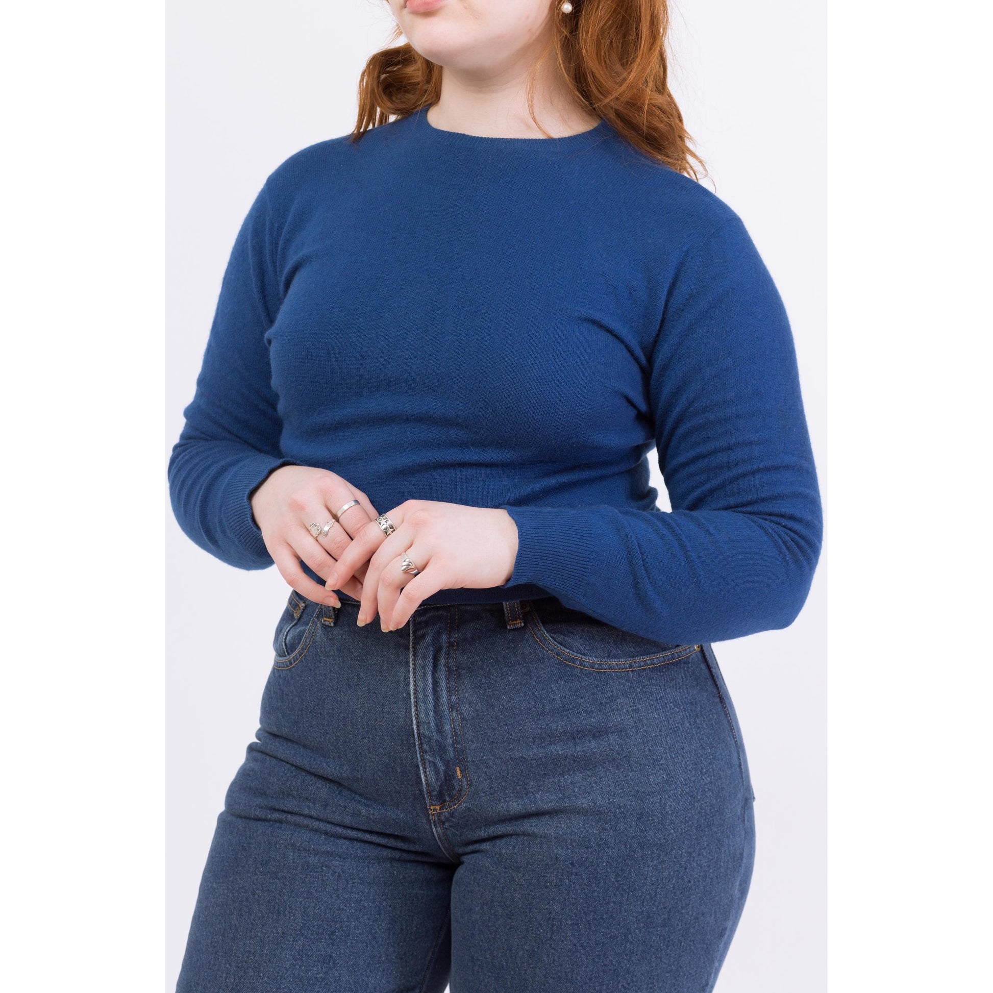 Vintage 1950s Abercrombie & Fitch Royal Blue Cashmere Sweater - Medium | 50s Pringle Of Scotland Retro Soft Wool Cropped Knit Top