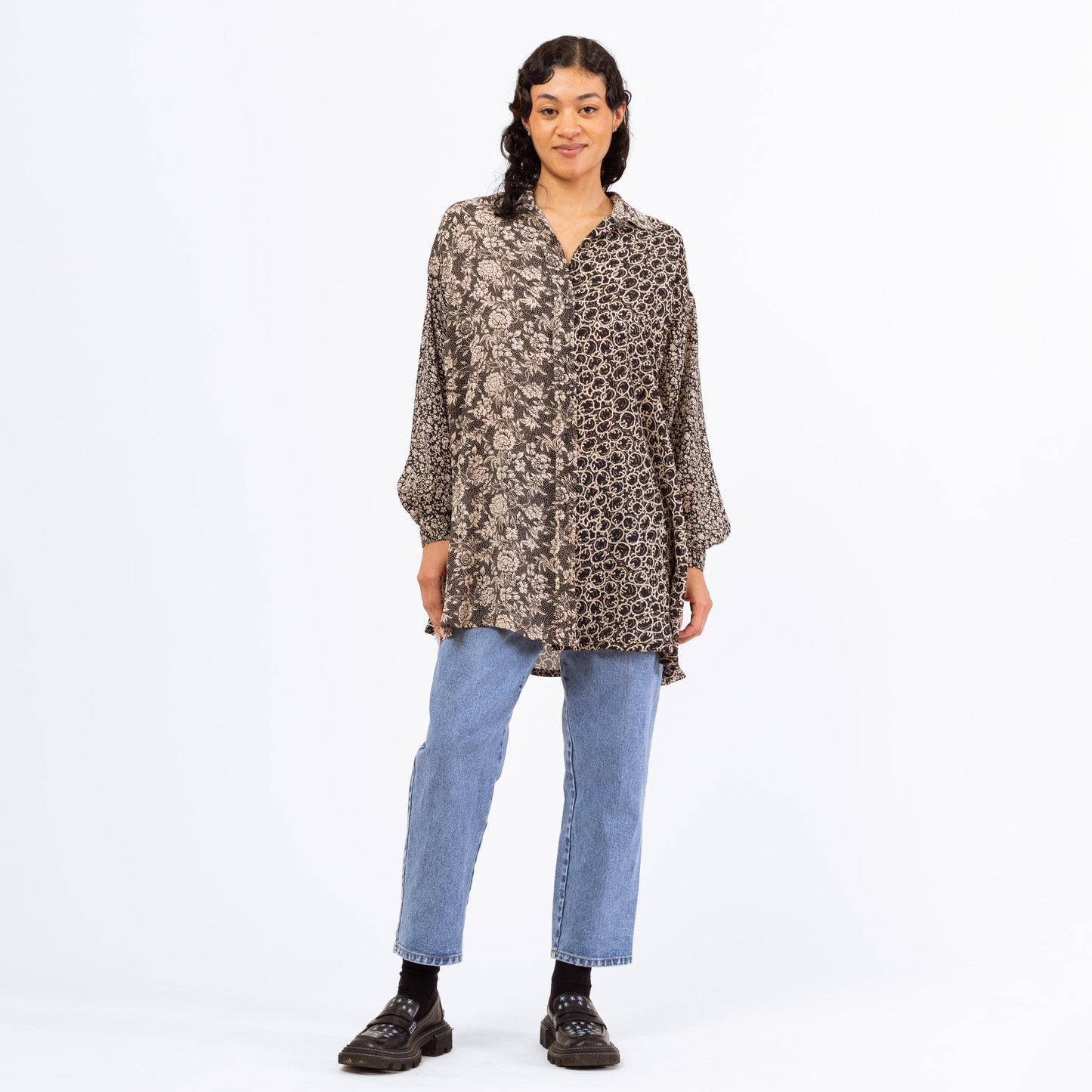 Vintage Y2K Express Sheer Black & White Floral Oversized Blouse - Extra Small