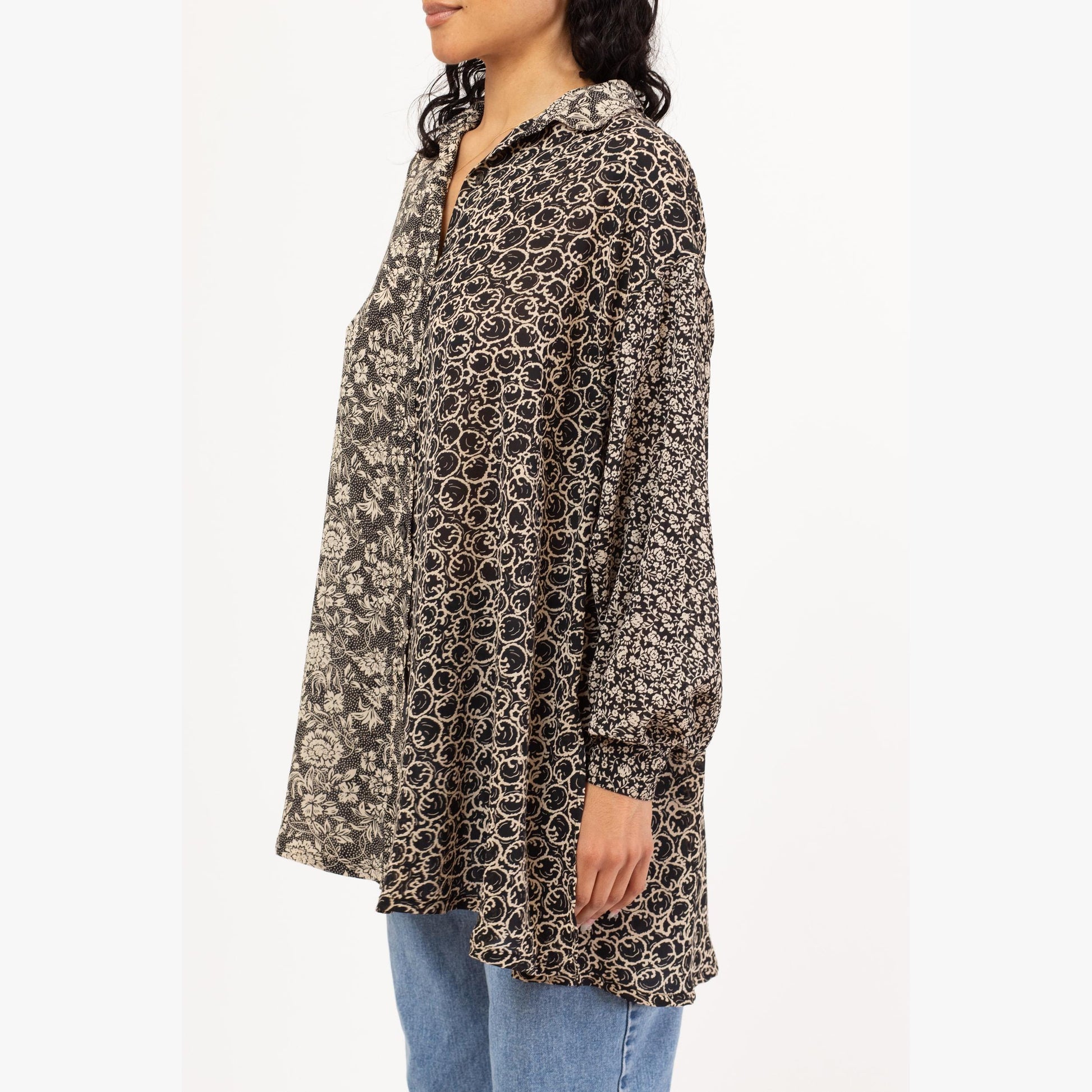 Vintage Y2K Express Sheer Black & White Floral Oversized Blouse - Extra Small