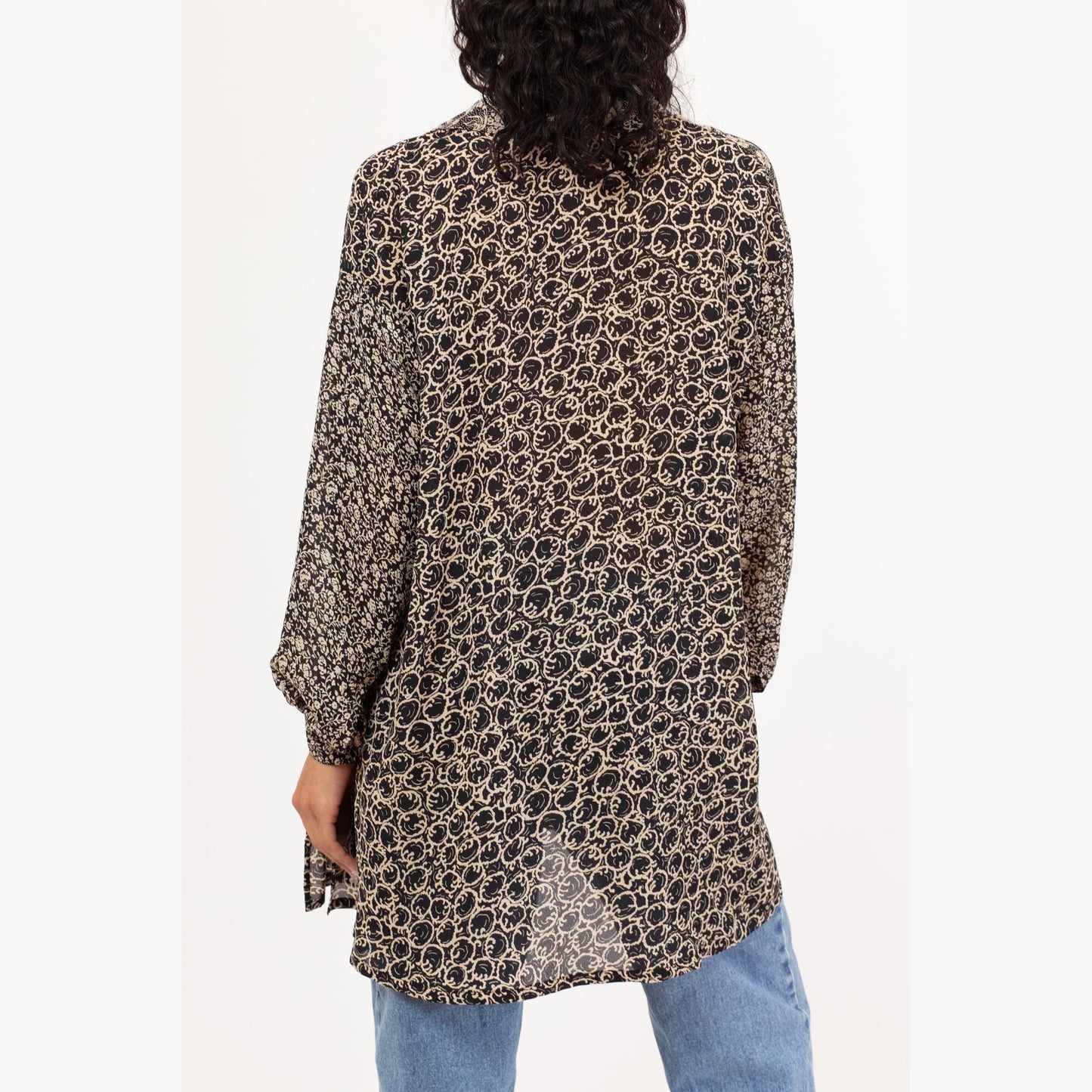 Vintage Y2K Express Sheer Black & White Floral Oversized Blouse - Extra Small