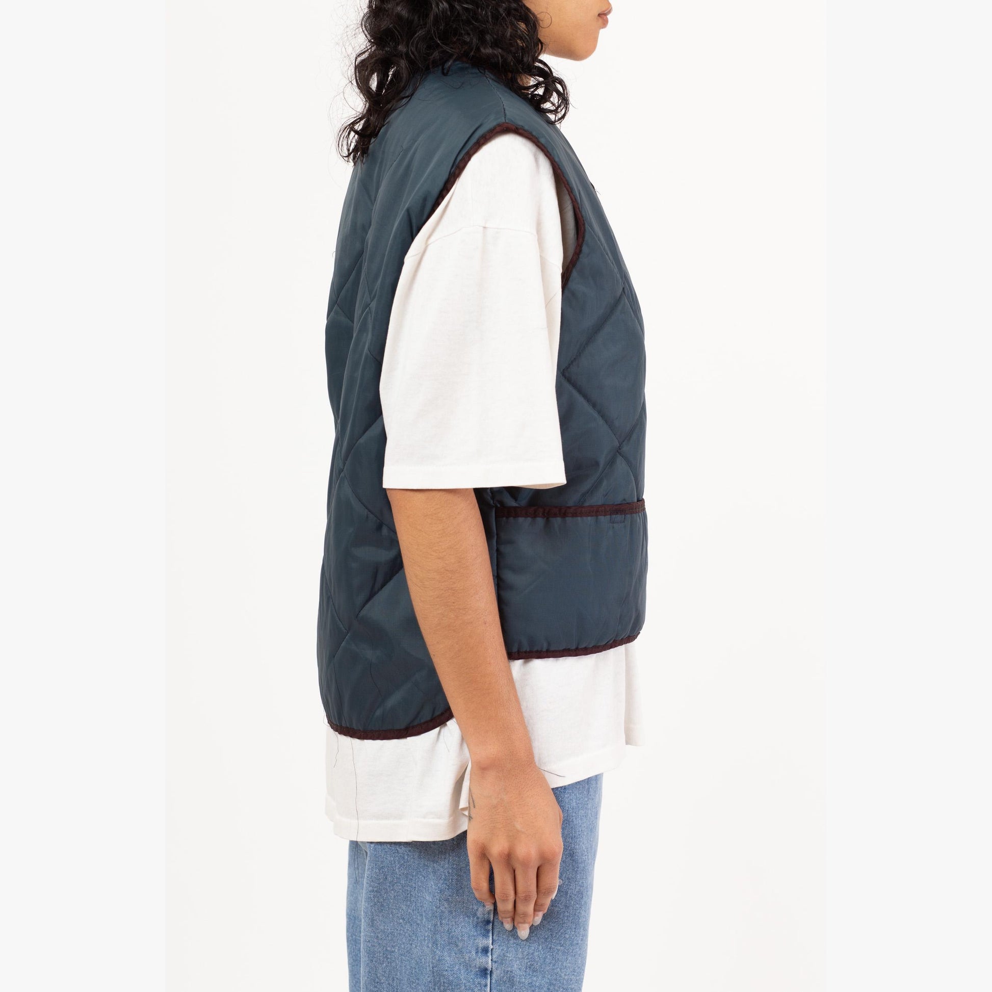 Vintage 80s Slate Blue Lightweight Quilted Puffer Vest - Men's Medium | Zip Up Retro Workwear Jacket