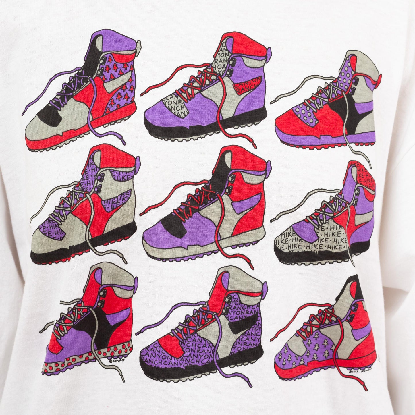 Vintage 90s Hiking Boot Long Sleeve T Shirt - Men's XL | White Shoe Graphic Cotton Crew Neck Tee