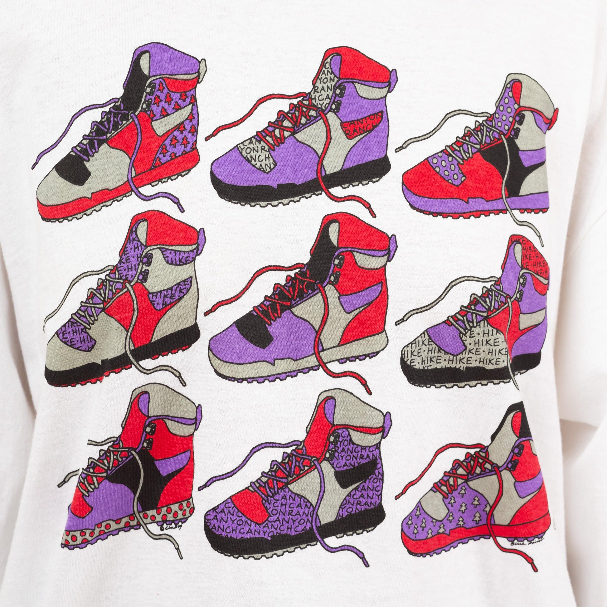 Vintage 90s Hiking Boot Long Sleeve T Shirt - Men's XL | White Shoe Graphic Cotton Crew Neck Tee