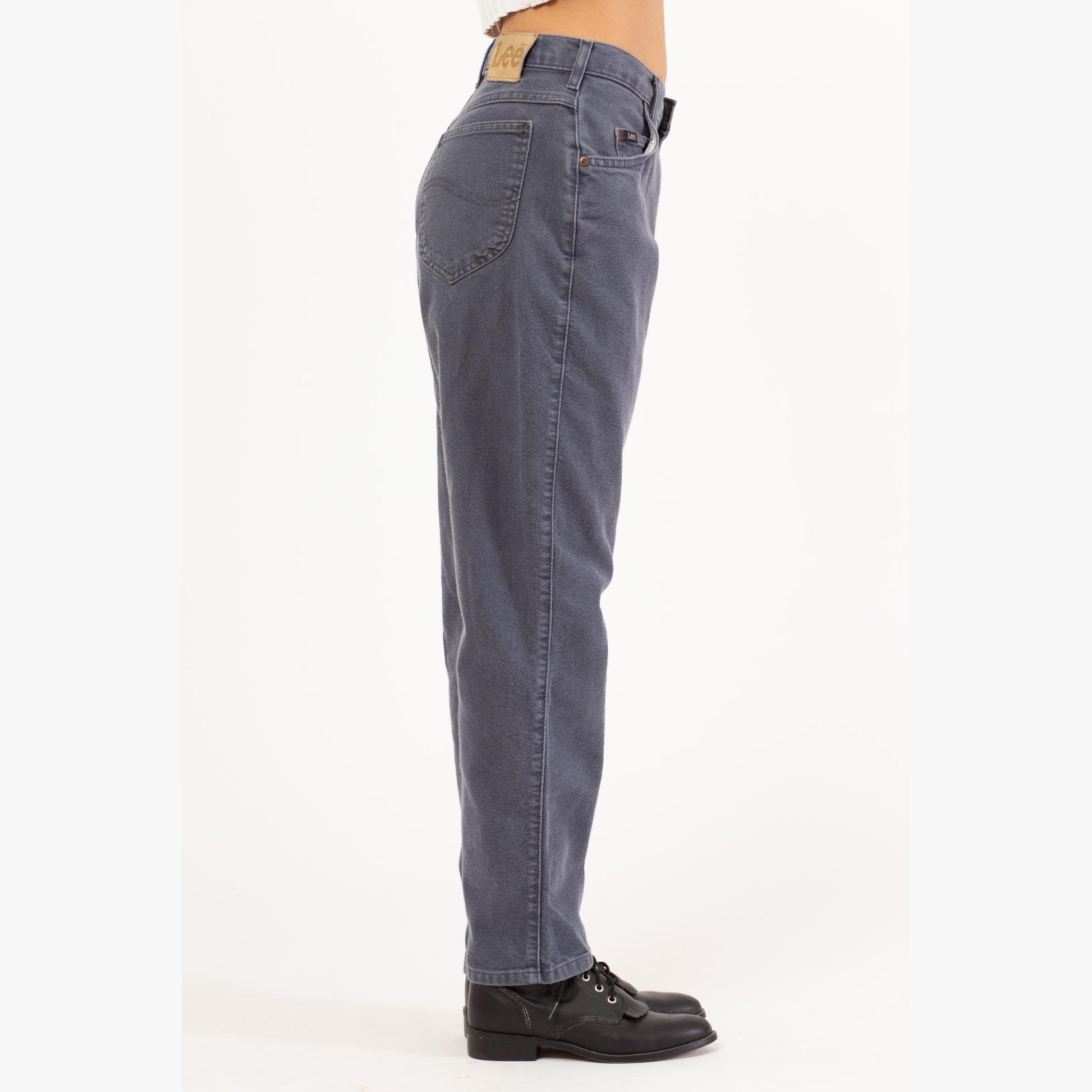 Vintage 90s Lee Soft Slate Blue High Waisted Jeans - Petite Medium, 27.5” Waist | Denim Tapered Leg Mom Jeans