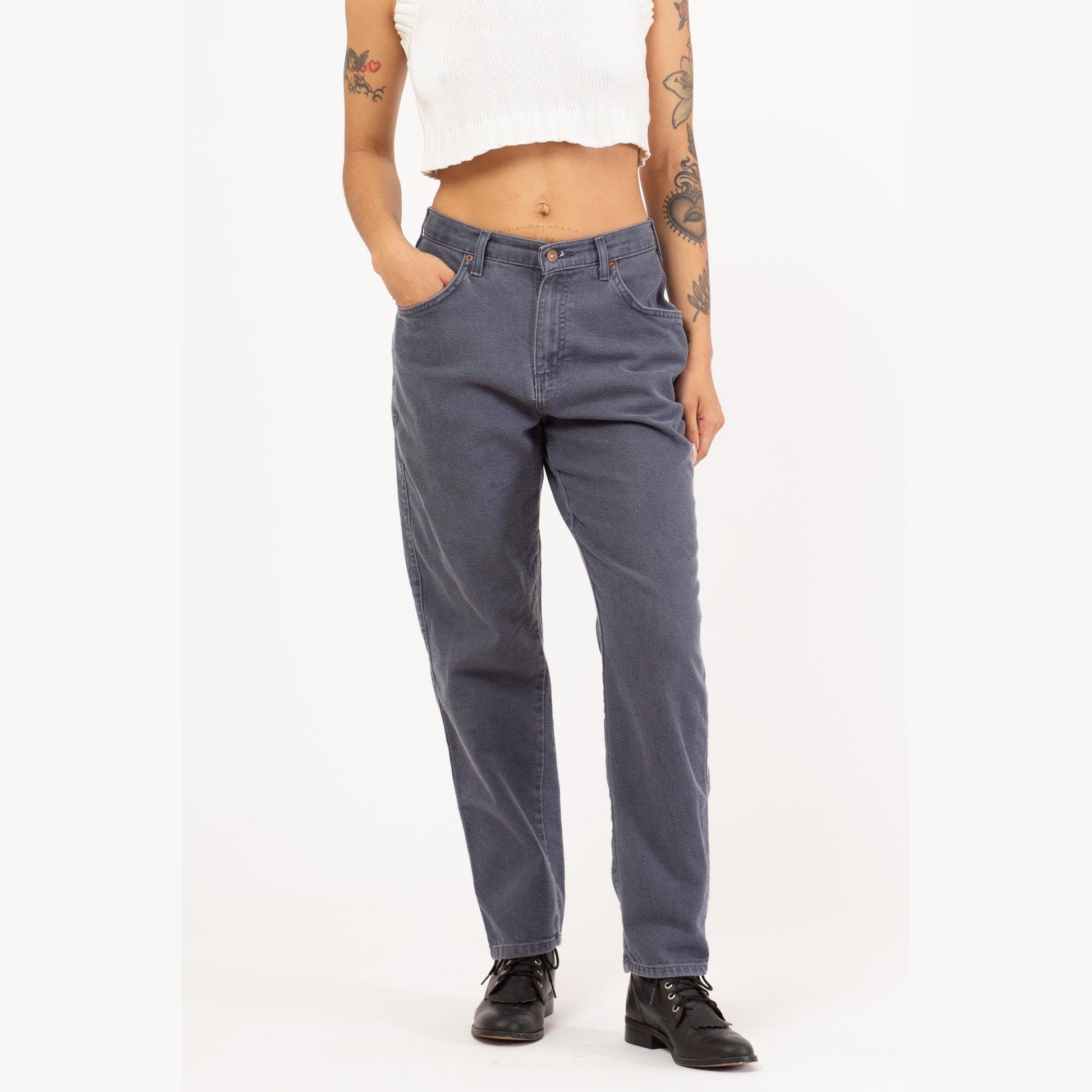 Vintage 90s Lee Soft Slate Blue High Waisted Jeans - Petite Medium, 27.5” Waist | Denim Tapered Leg Mom Jeans