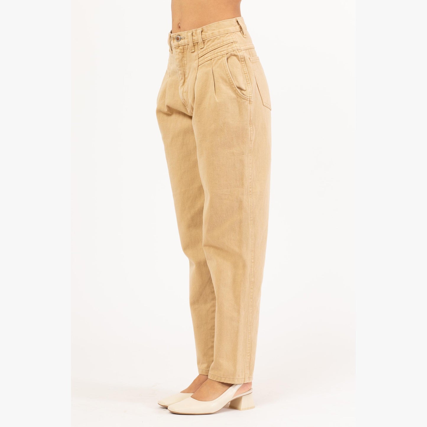 Vintage 80s Forenza High Waisted Tan Jeans - Medium, 27.5” Waist | Pleated Denim Tapered Leg Mom Jeans