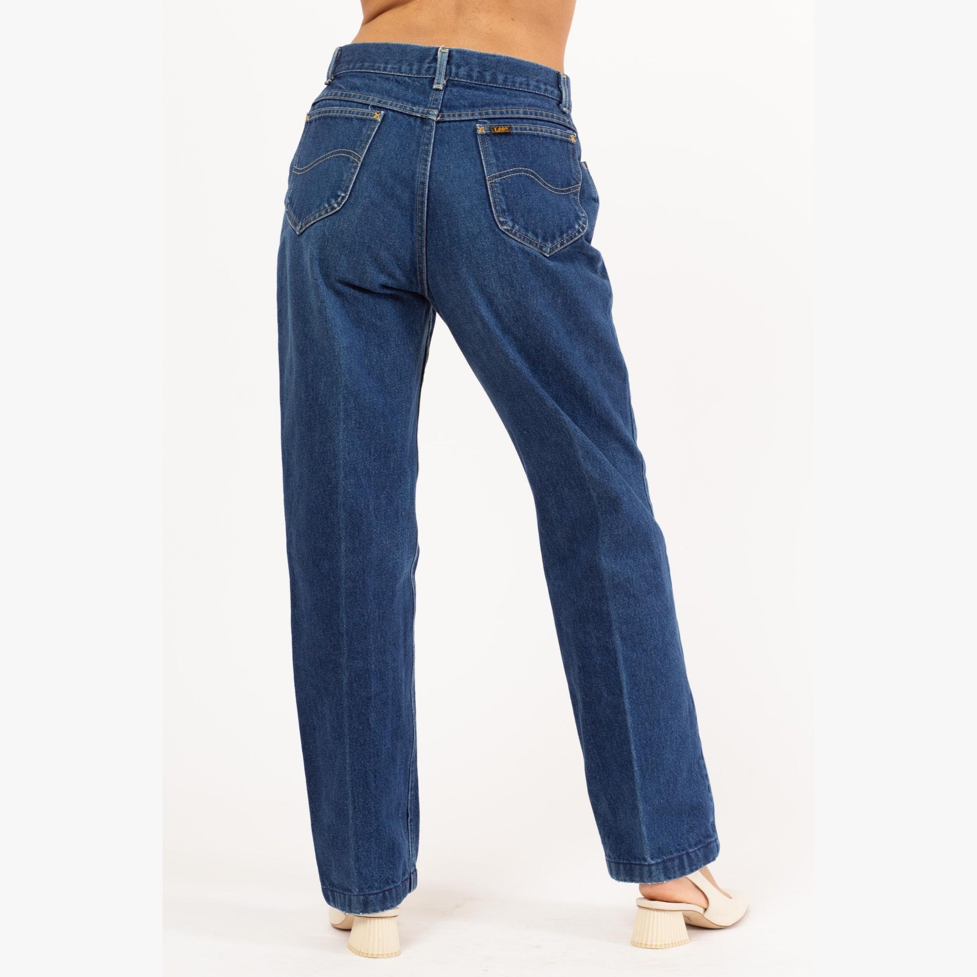 Vintage 80s Lee Riders High Waisted Jeans - Medium, 29" Waist | Dark Wash Tapered Leg Mom Jeans