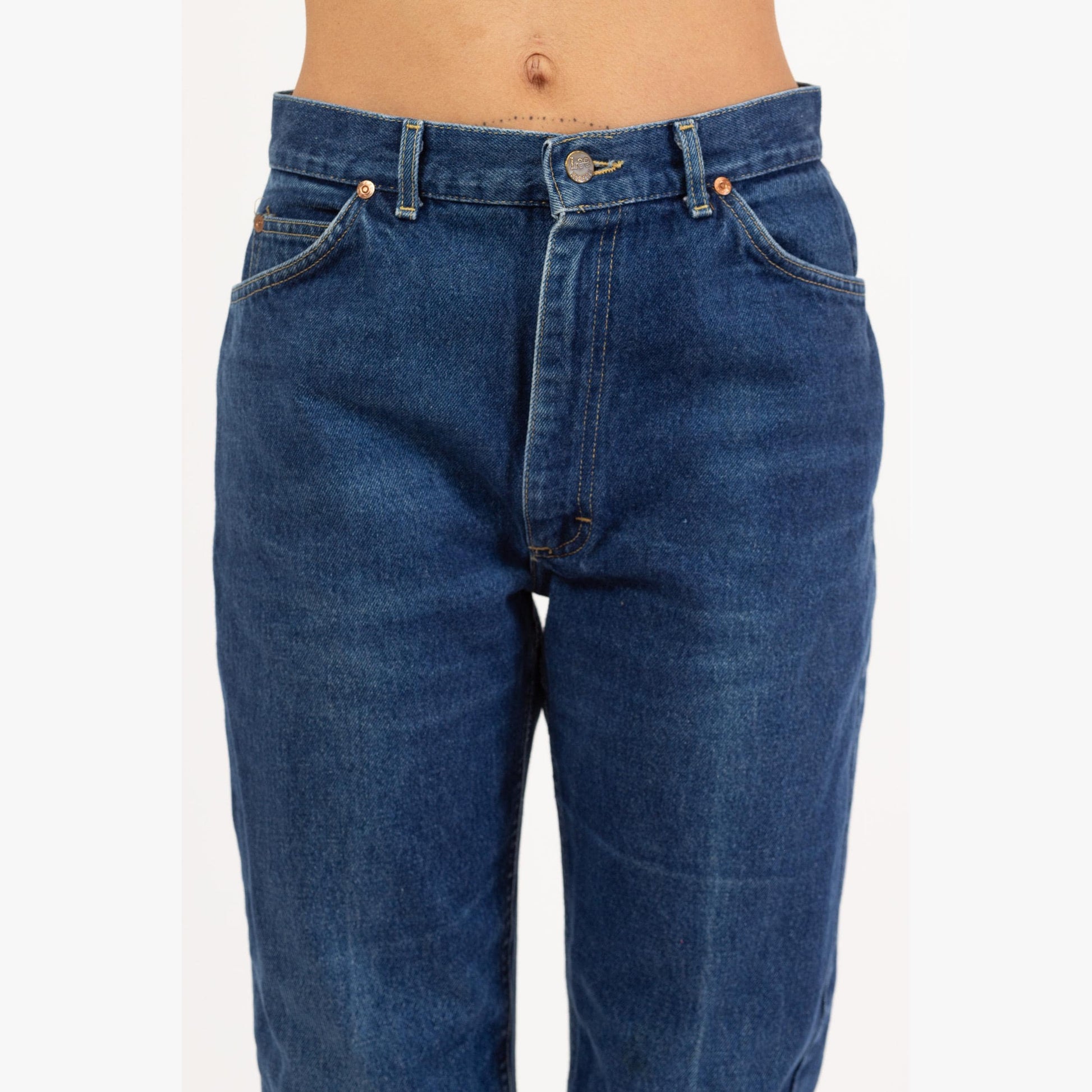 Vintage 80s Lee Riders High Waisted Jeans - Medium, 29" Waist | Dark Wash Tapered Leg Mom Jeans