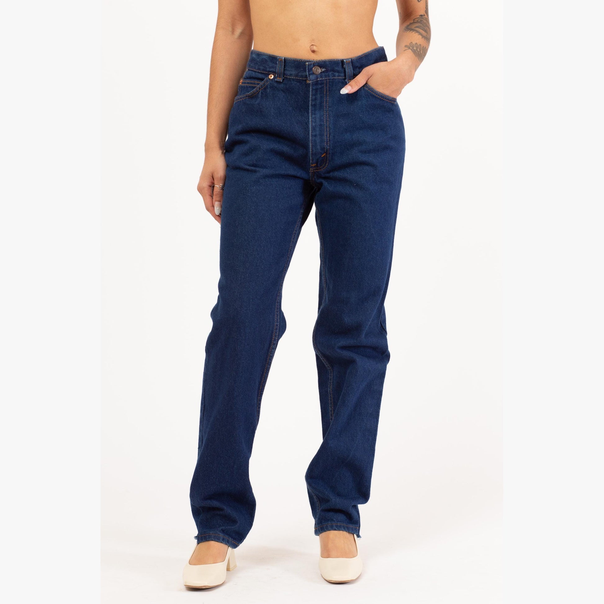 Vintage 80s Levi's Orange Tab High Waisted Jeans - Medium, 29” Waist | Dark Wash Tapered Leg Denim Long Inseam Mom Jeans
