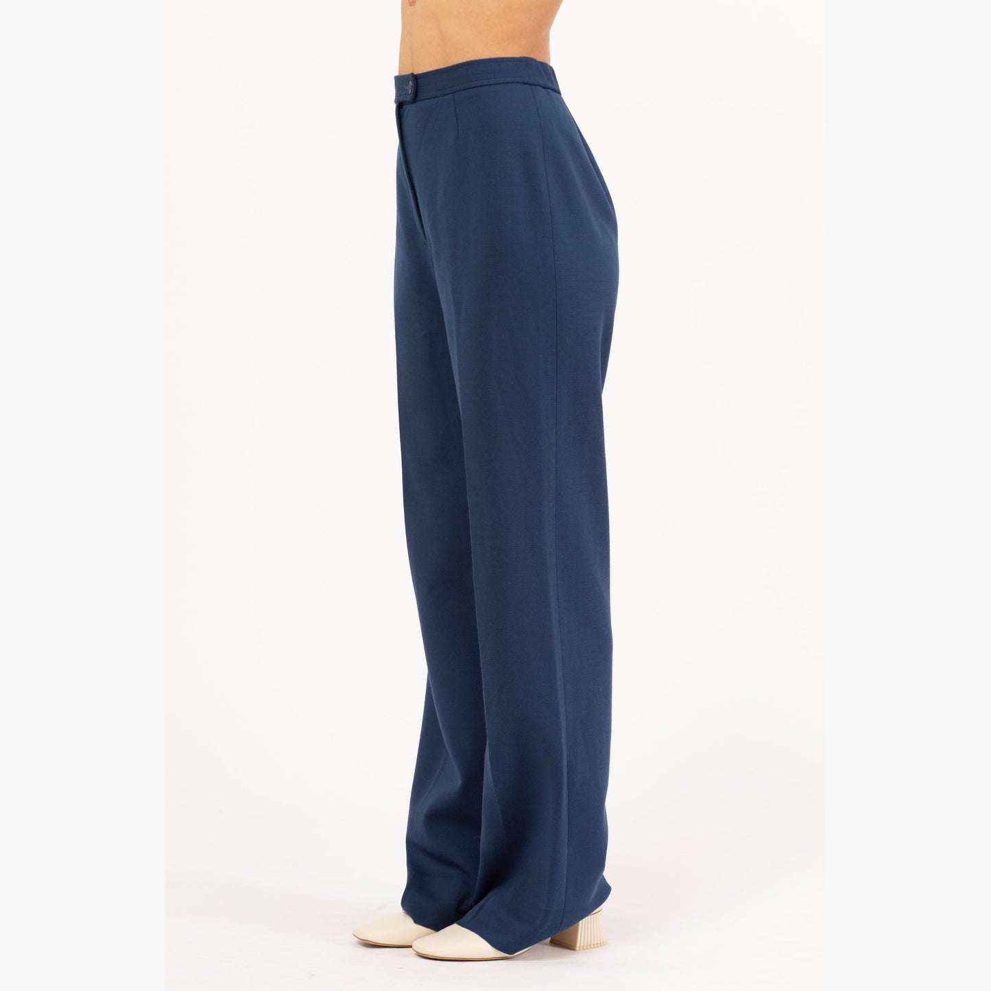 Vintage 70s Slate Blue High Waisted Trousers - Small to Medium, 26"-28" Waist | Retro Straight Leg Long Inseam Pants