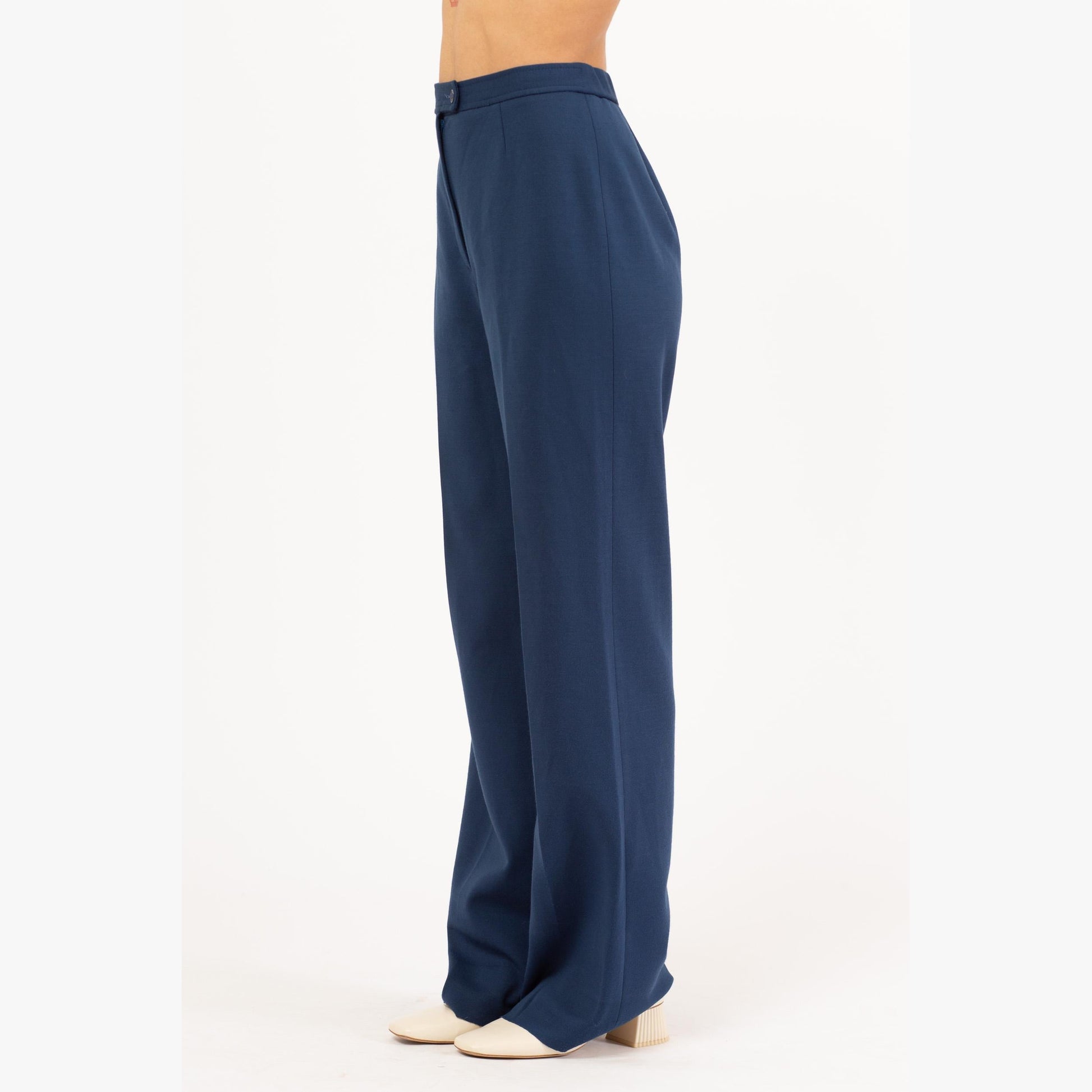 Vintage 70s Slate Blue High Waisted Trousers - Small to Medium, 26"-28" Waist | Retro Straight Leg Long Inseam Pants