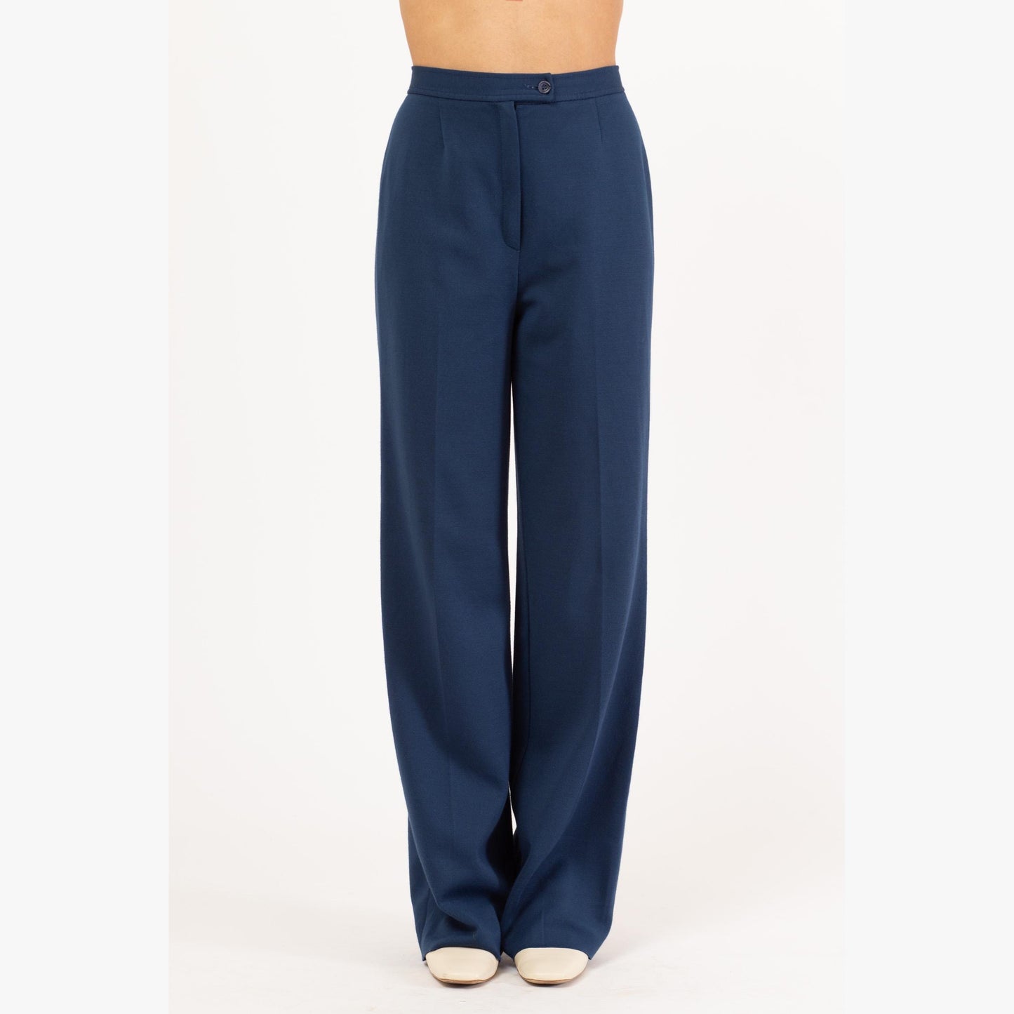 Vintage 70s Slate Blue High Waisted Trousers - Small to Medium, 26"-28" Waist | Retro Straight Leg Long Inseam Pants