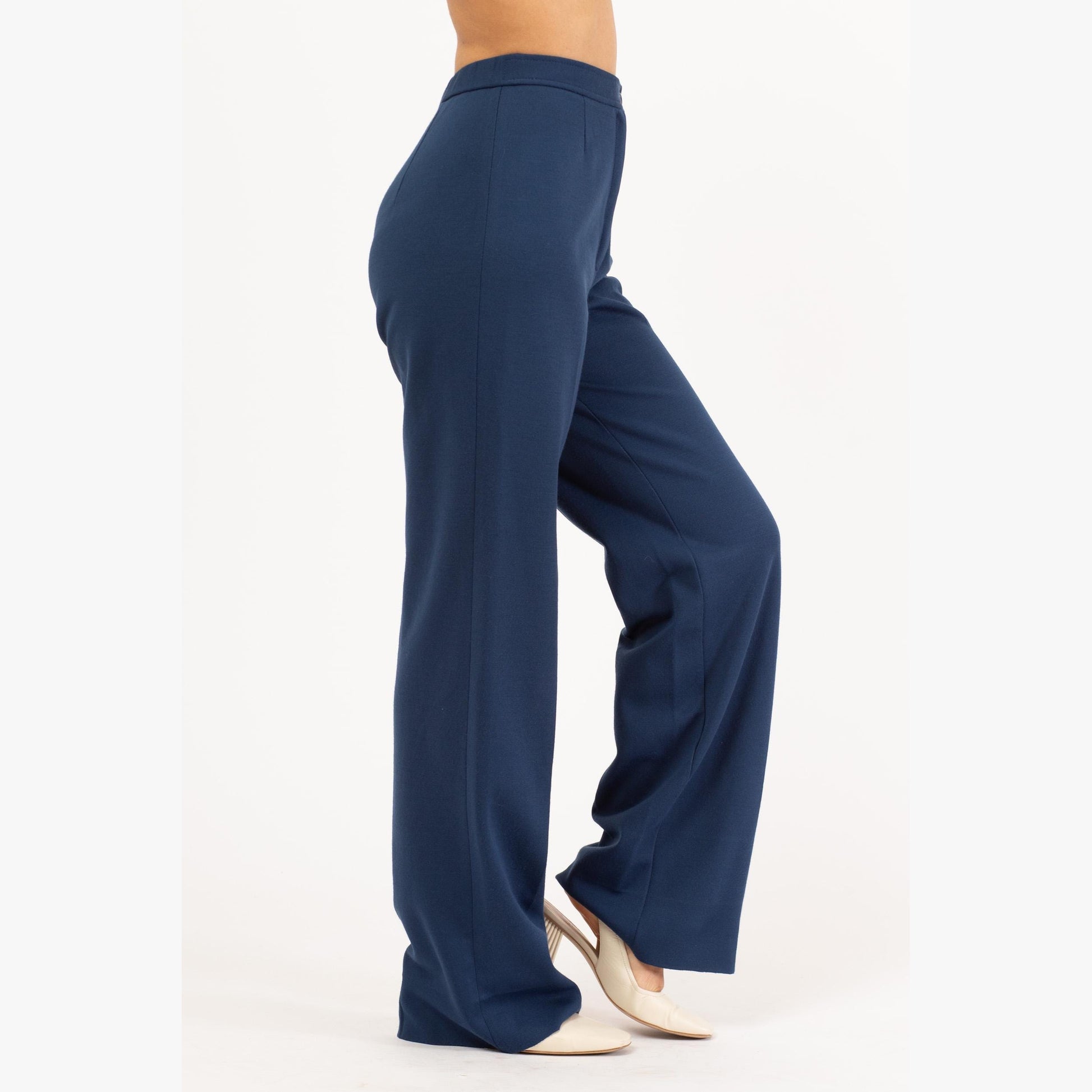 Vintage 70s Slate Blue High Waisted Trousers - Small to Medium, 26"-28" Waist | Retro Straight Leg Long Inseam Pants