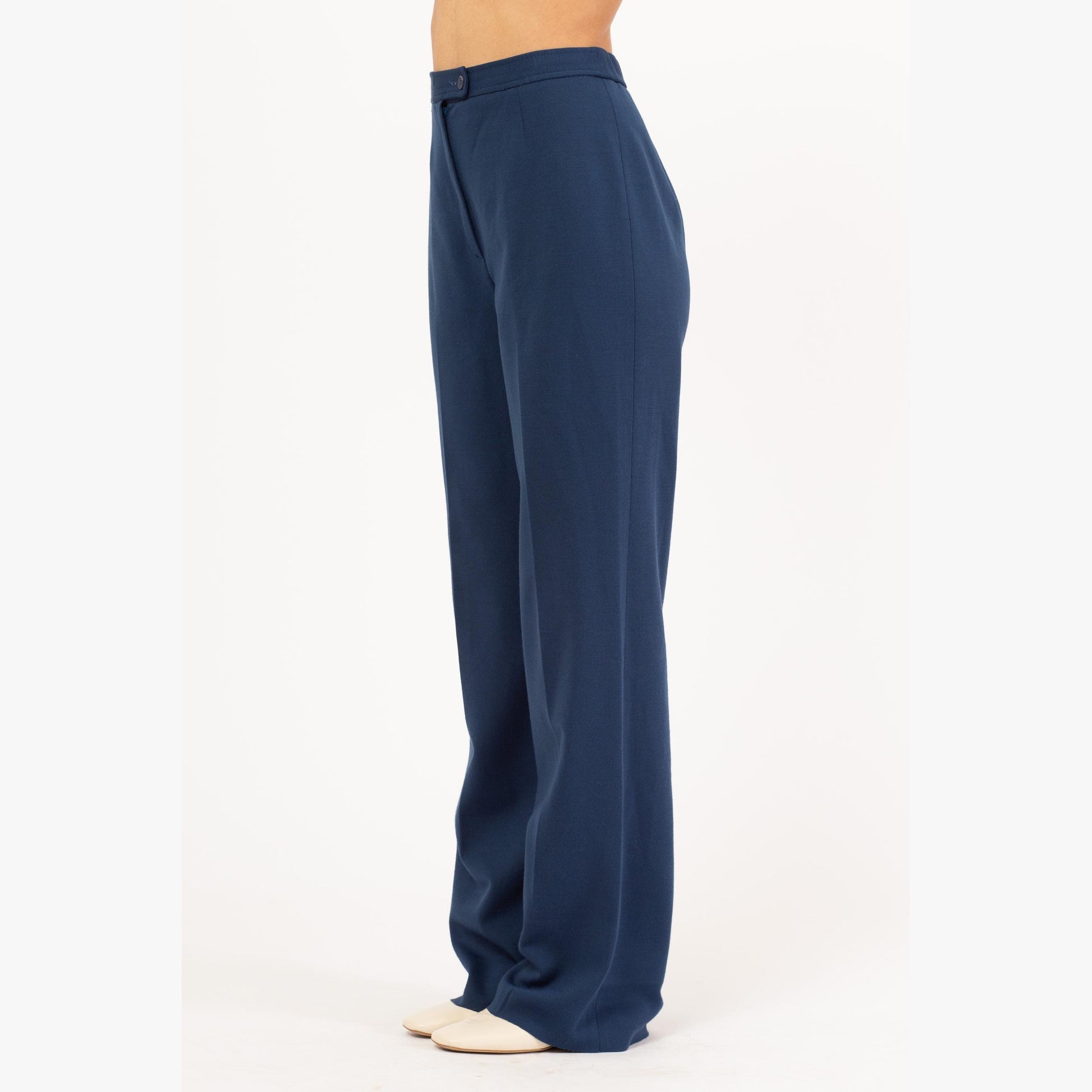 Vintage 70s Slate Blue High Waisted Trousers - Small to Medium, 26"-28" Waist | Retro Straight Leg Long Inseam Pants