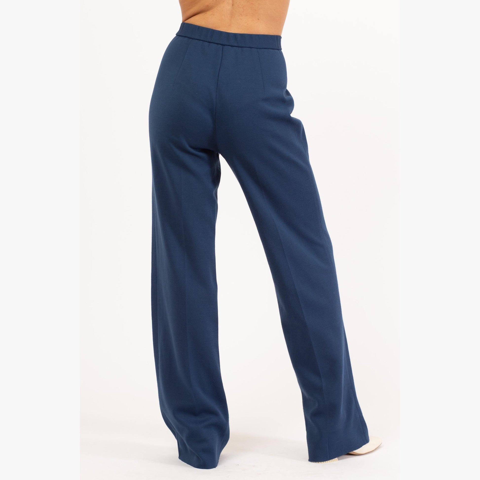 Vintage 70s Slate Blue High Waisted Trousers - Small to Medium, 26"-28" Waist | Retro Straight Leg Long Inseam Pants