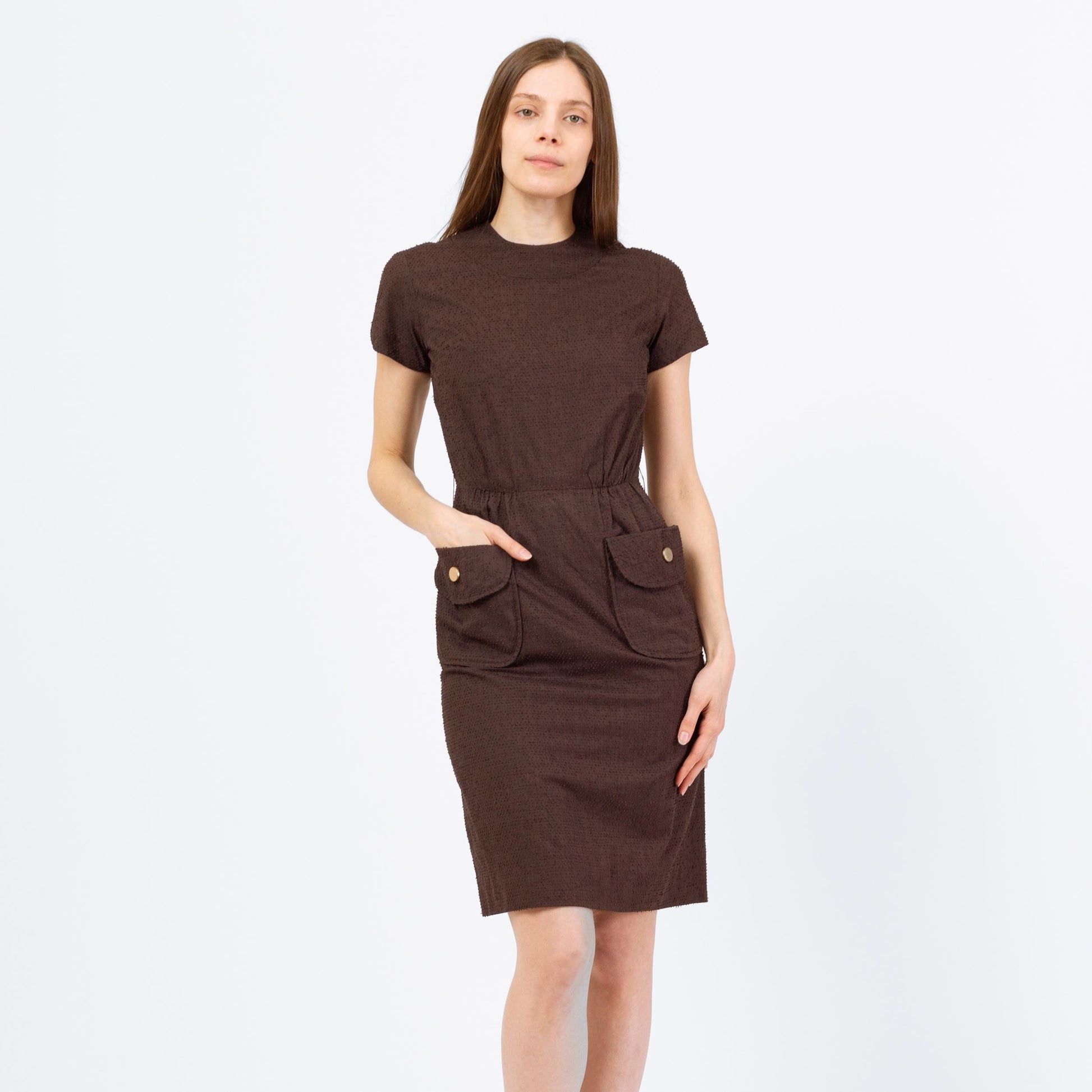Vintage 60s Chocolate Brown Mini Wiggle Dress - Extra Small Flying Apple Vintage Vintage 60s Chocolate Brown Mini Wiggle Dress - Extra Small Flying Apple Vintage