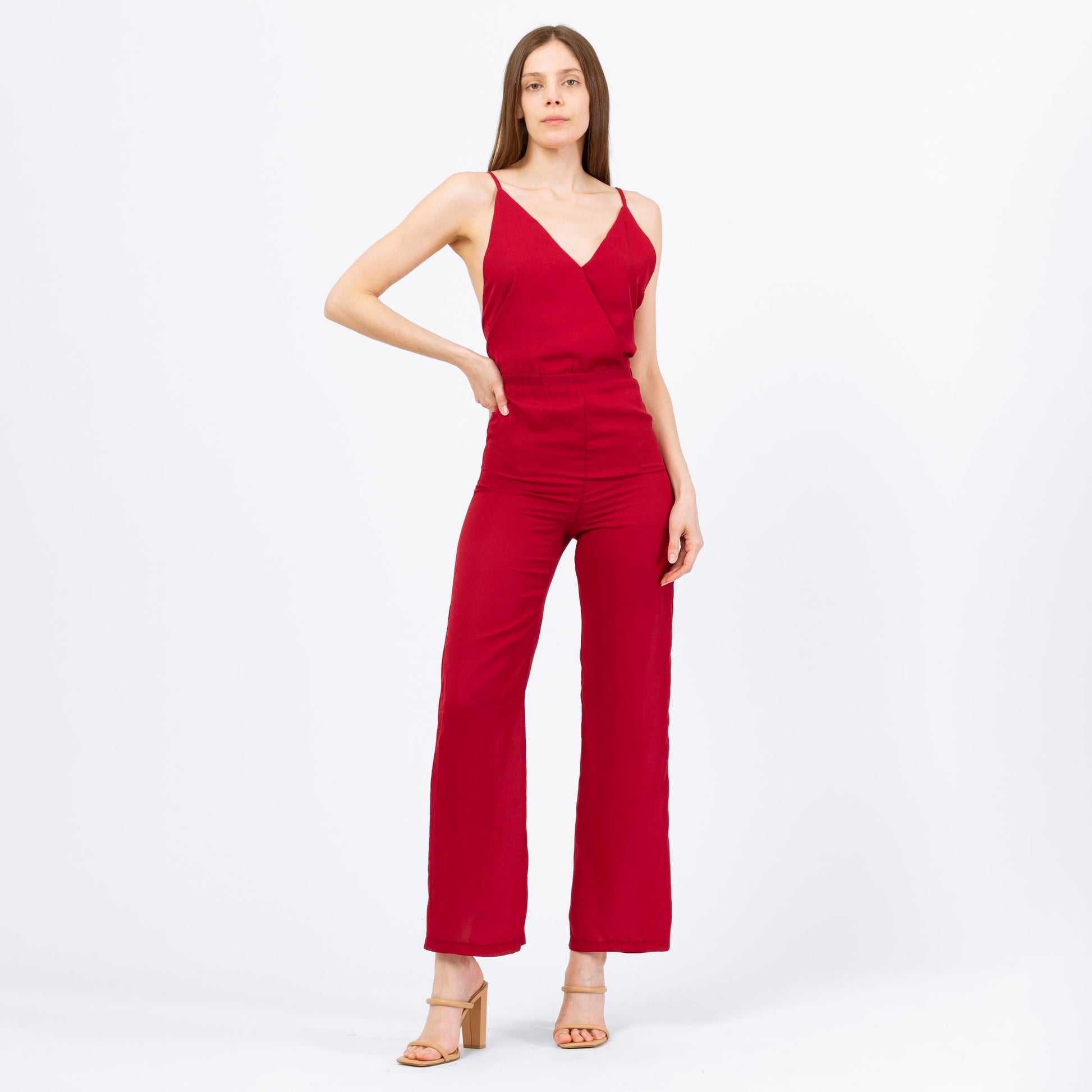 Vintage Y2K Raspberry Red Low Back Jumpsuit - Small | 2000s Sexy Low Back Pantsuit, Disco Style Party Outfit