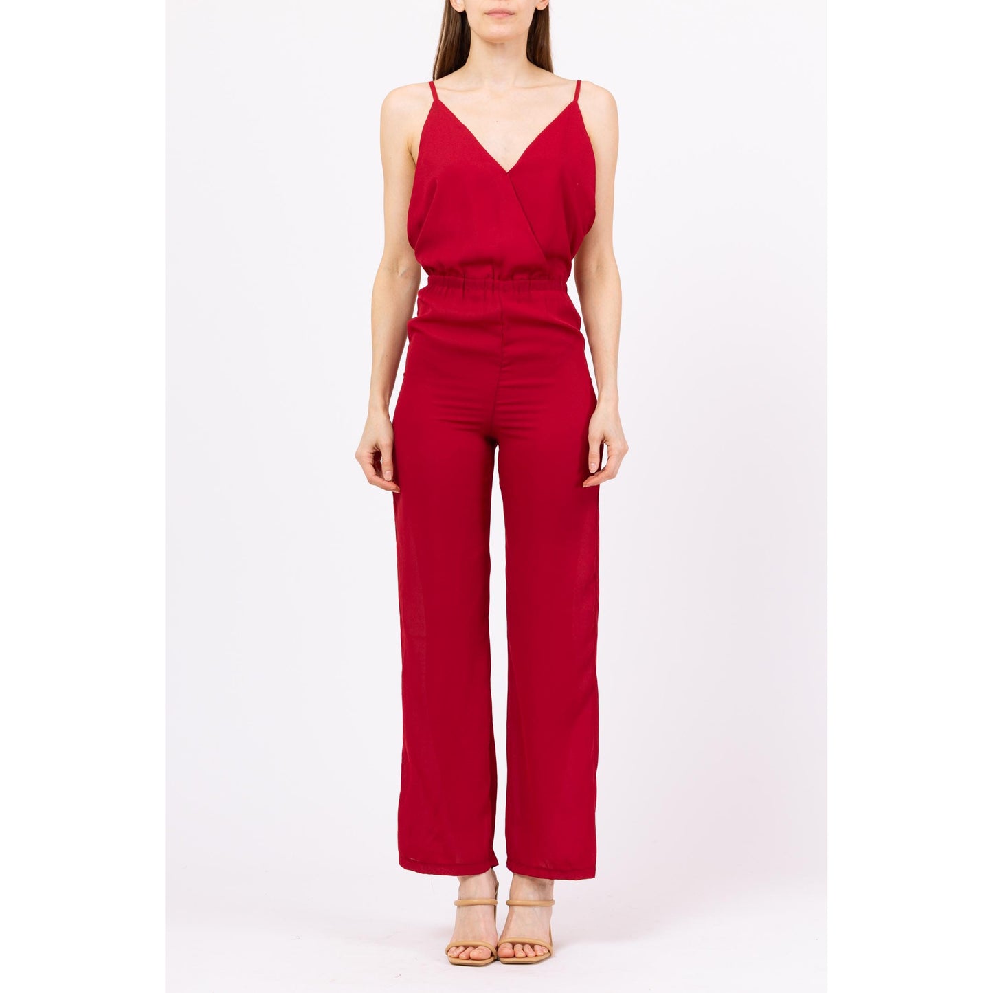 Vintage Y2K Raspberry Red Low Back Jumpsuit - Small | 2000s Sexy Low Back Pantsuit, Disco Style Party Outfit