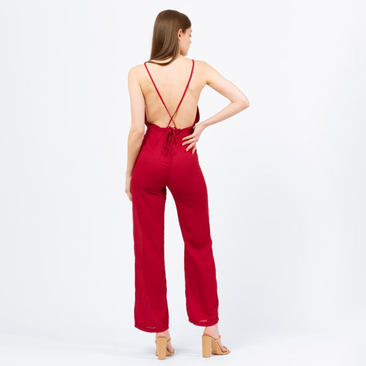 Vintage Y2K Raspberry Red Low Back Jumpsuit - Small | 2000s Sexy Low Back Pantsuit, Disco Style Party Outfit