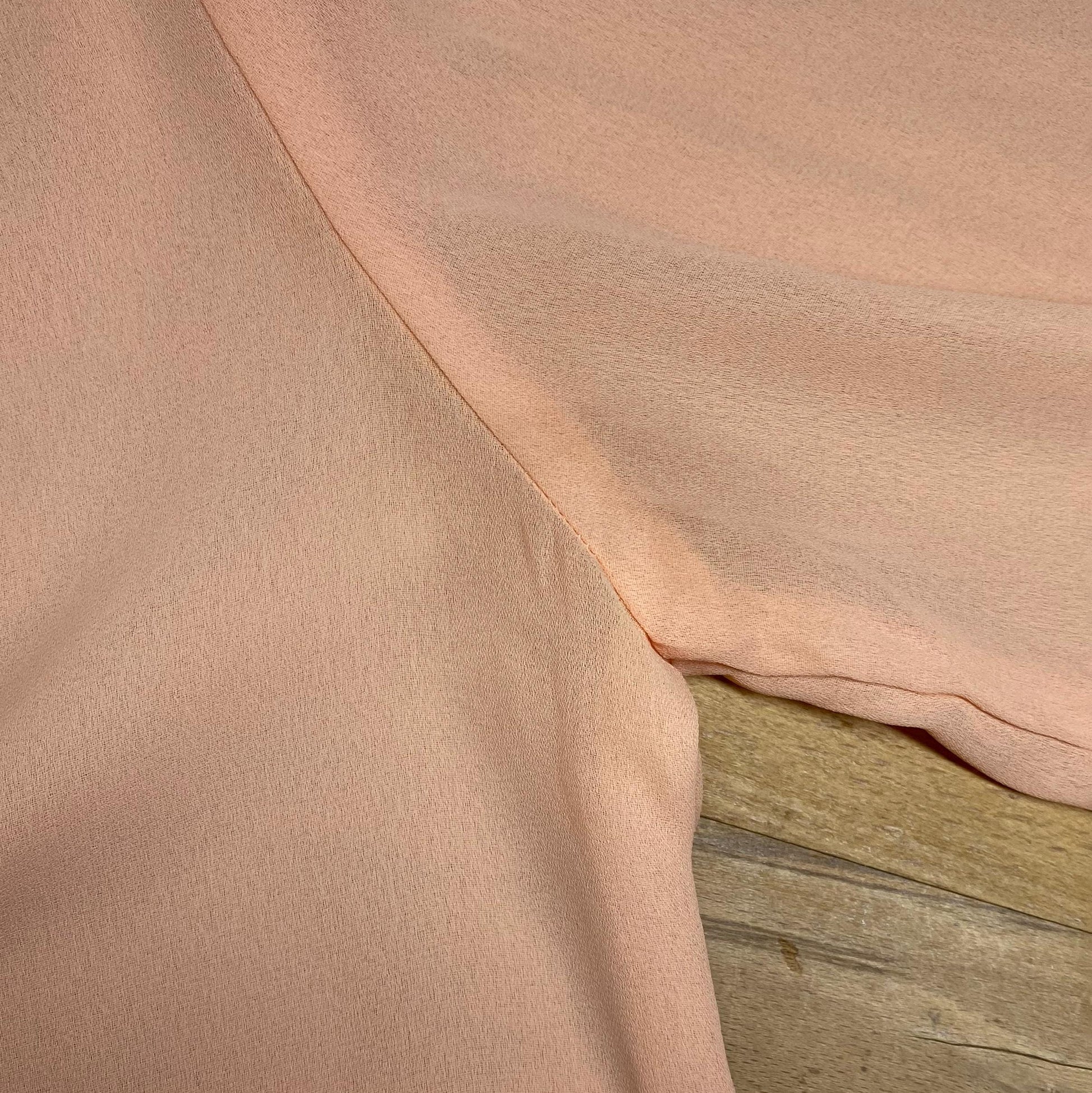 Vintage 70s Victorian Peach Pink Cutout Lace Collar Blouse - Large | Romantic Long Sleeve Top, High Neck Revival Blouse